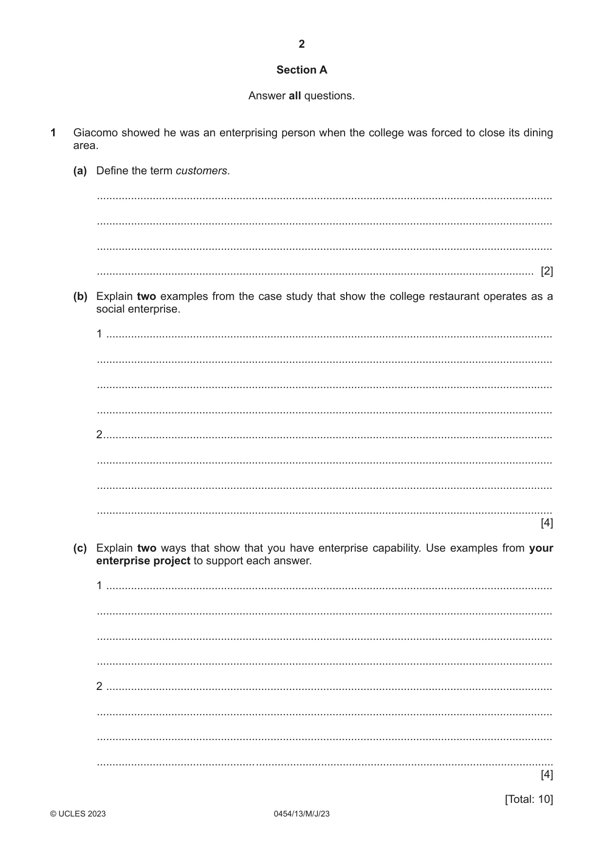 Cambridge IGCSE Enterprise 0454 2023 May/June Paper 1 · Variant 3 question paper, page 2 of 16