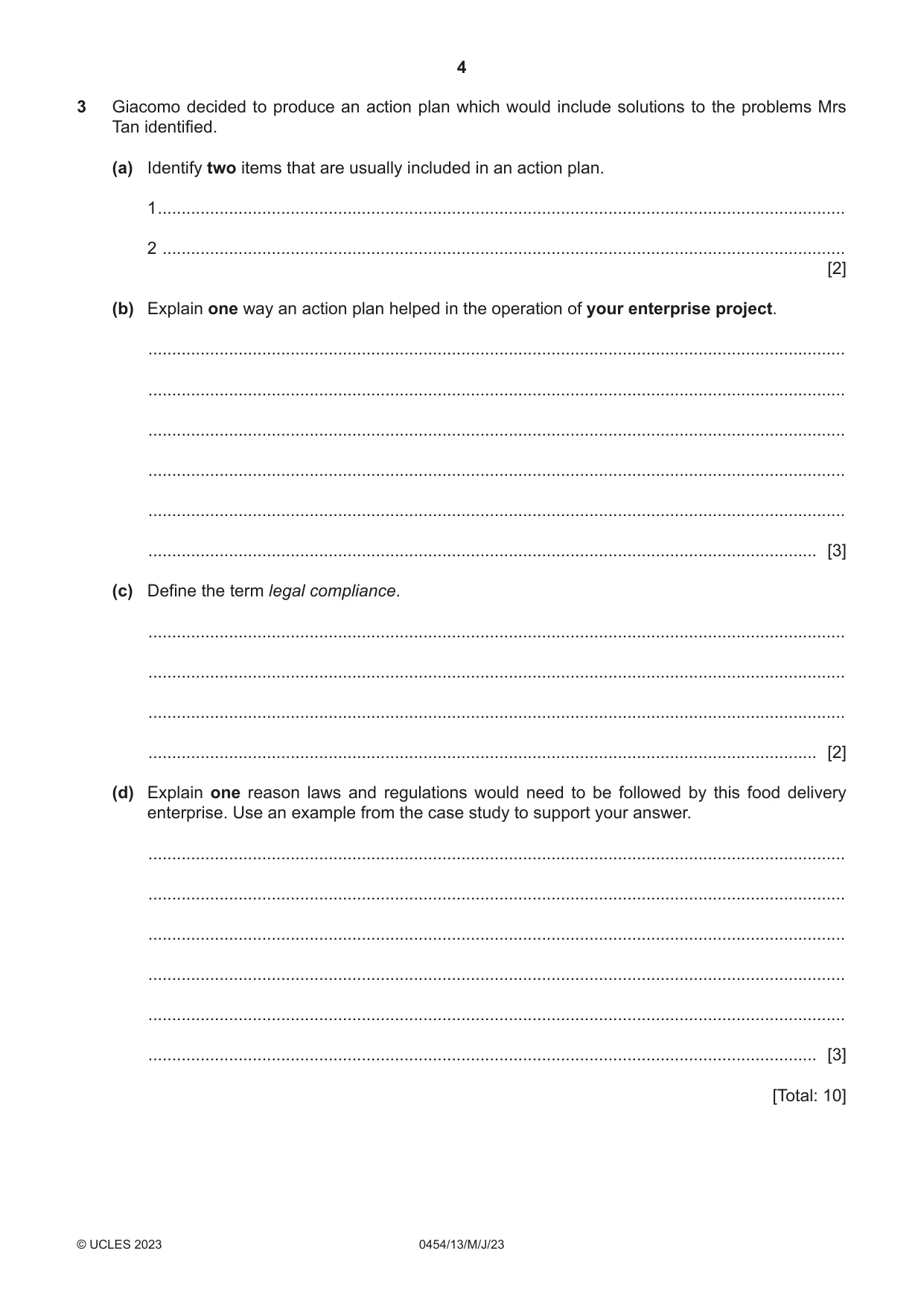 Cambridge IGCSE Enterprise 0454 2023 May/June Paper 1 · Variant 3 question paper, page 4 of 16