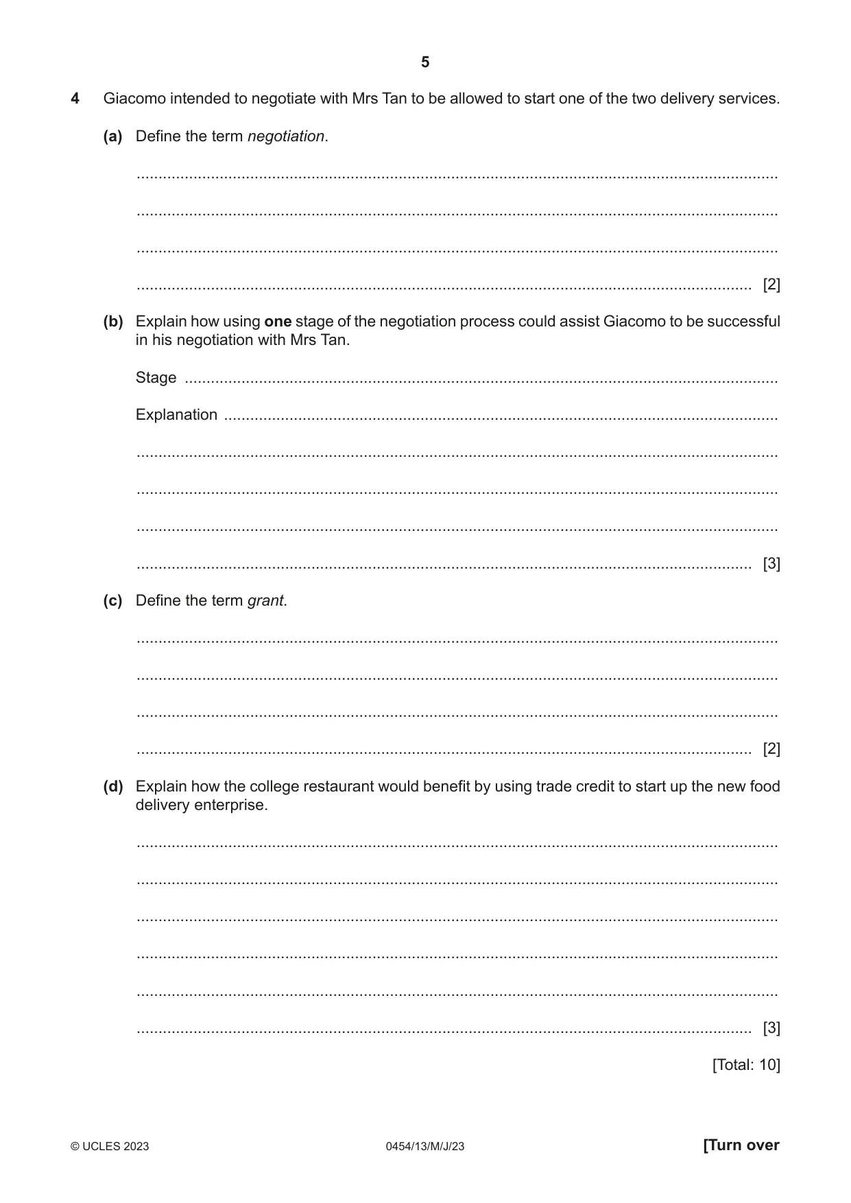 Cambridge IGCSE Enterprise 0454 2023 May/June Paper 1 · Variant 3 question paper, page 5 of 16