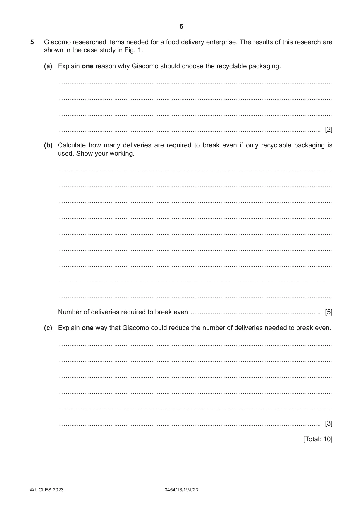Cambridge IGCSE Enterprise 0454 2023 May/June Paper 1 · Variant 3 question paper, page 6 of 16