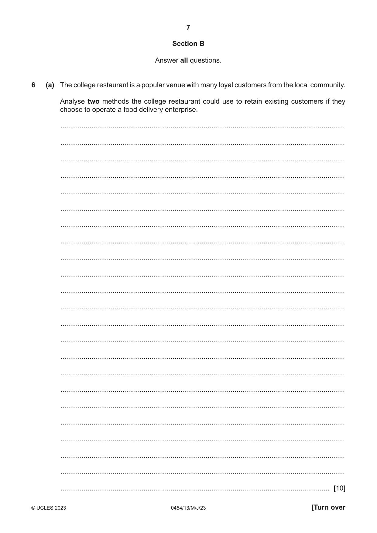Cambridge IGCSE Enterprise 0454 2023 May/June Paper 1 · Variant 3 question paper, page 7 of 16
