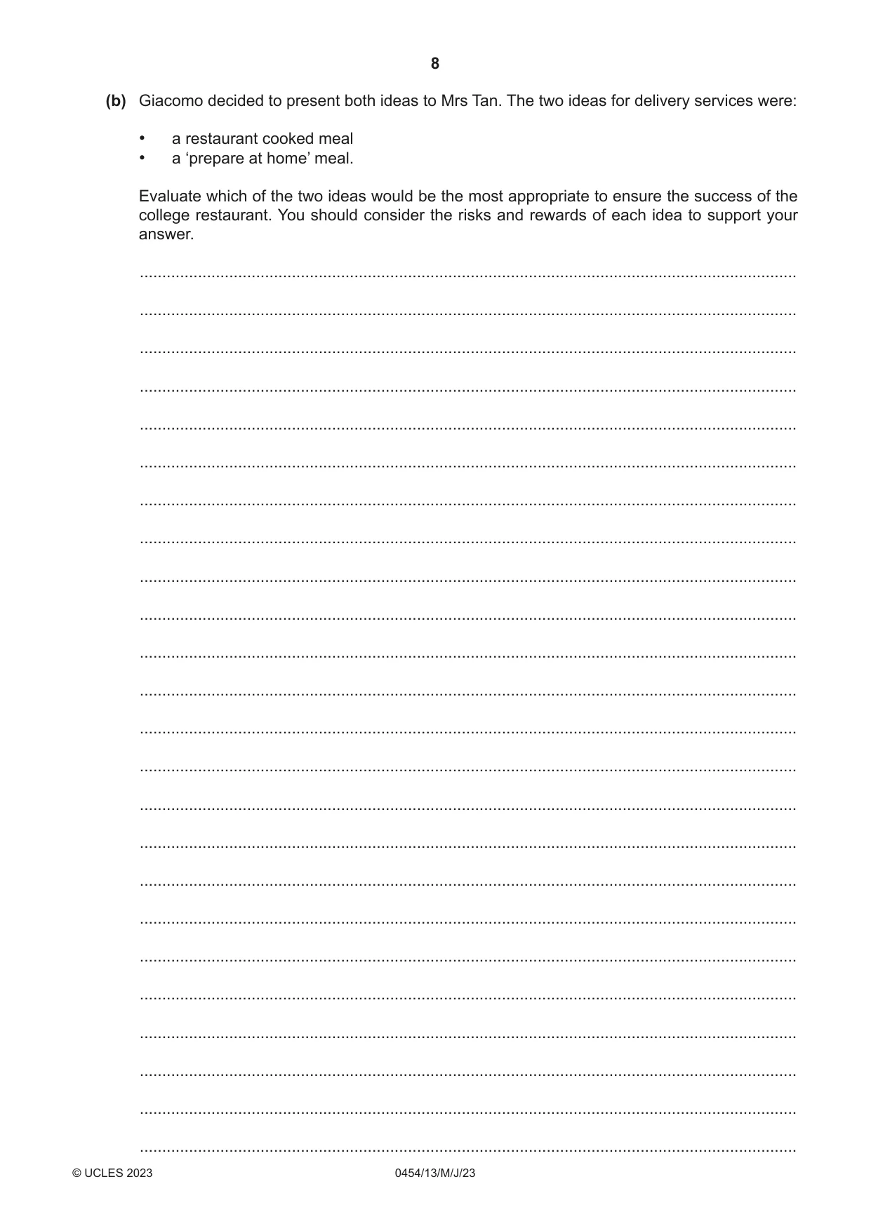 Cambridge IGCSE Enterprise 0454 2023 May/June Paper 1 · Variant 3 question paper, page 8 of 16