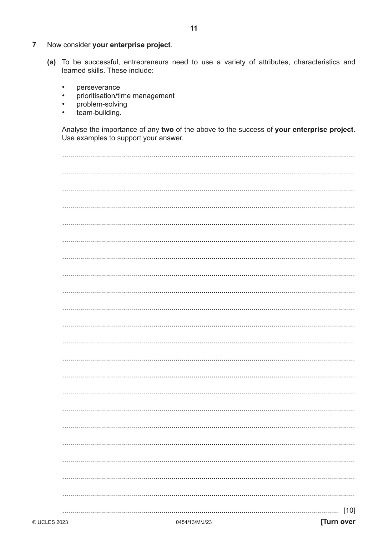 Cambridge IGCSE Enterprise 0454 2023 May/June Paper 1 · Variant 3 question paper, page 11 of 16