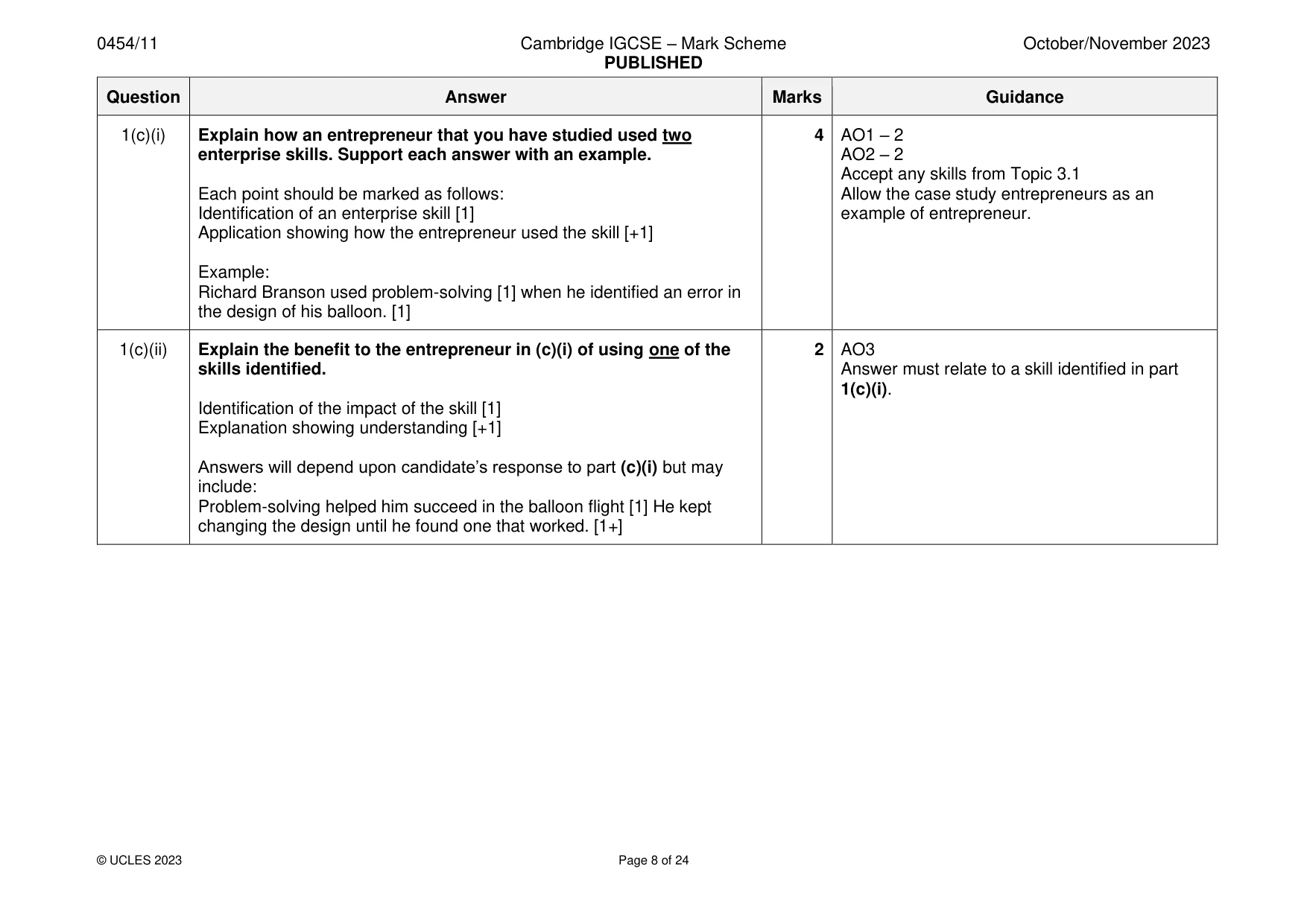 Mark scheme, page 8 of 24