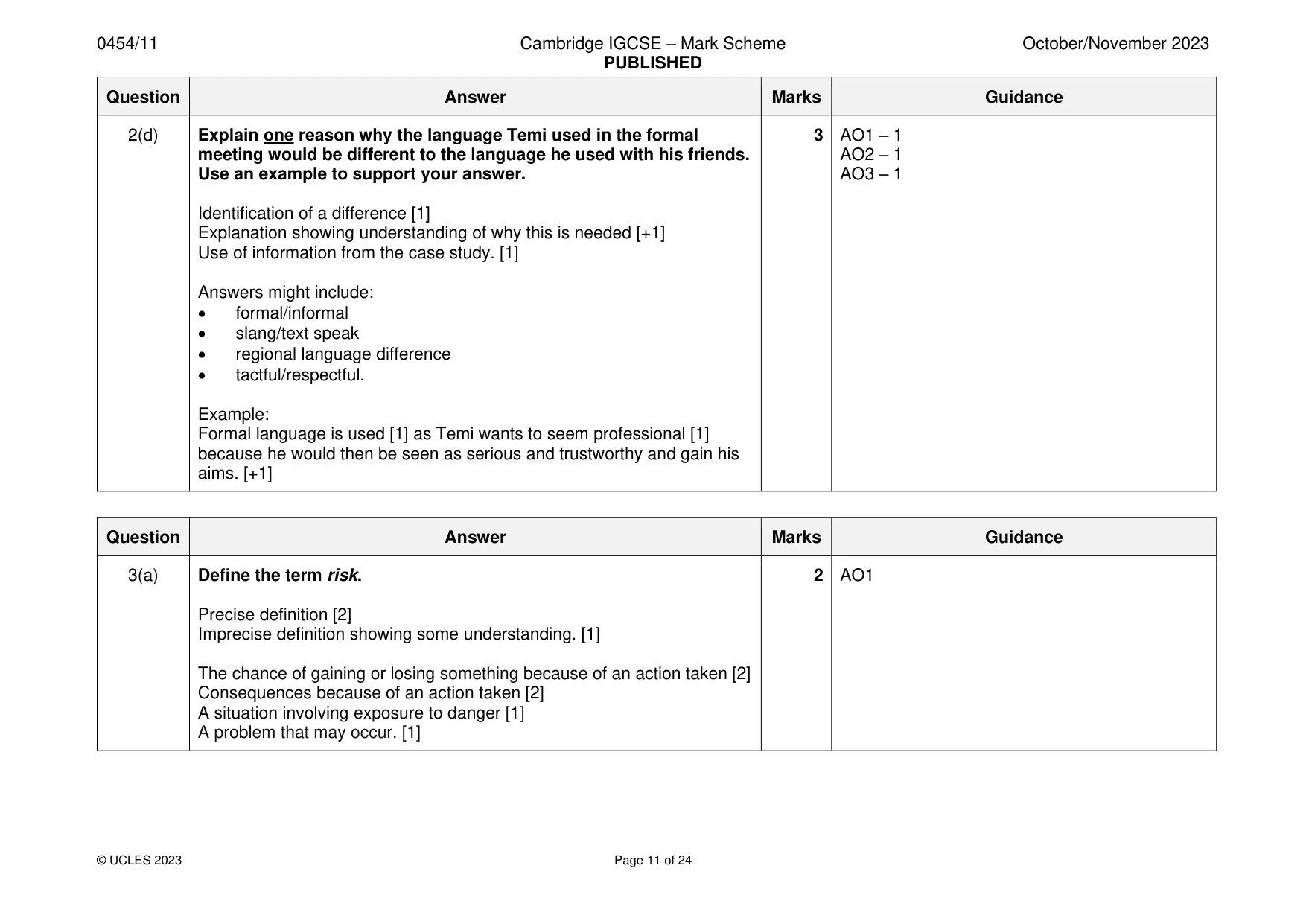 Mark scheme, page 11 of 24
