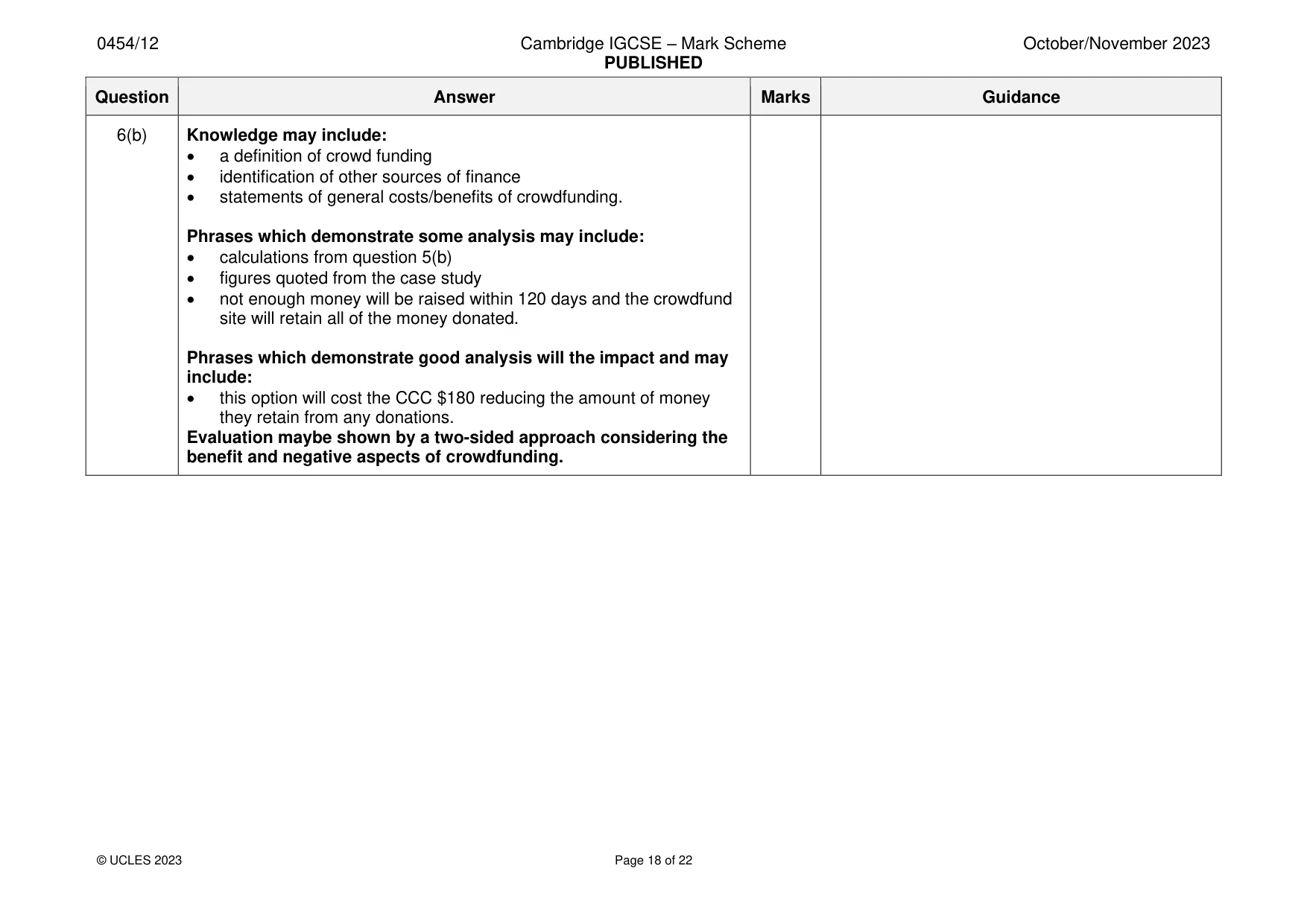 Mark scheme, page 18 of 22