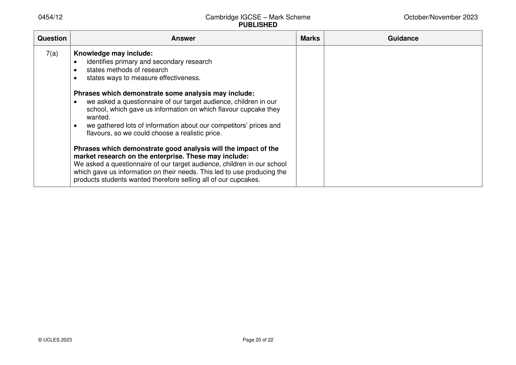 Mark scheme, page 20 of 22