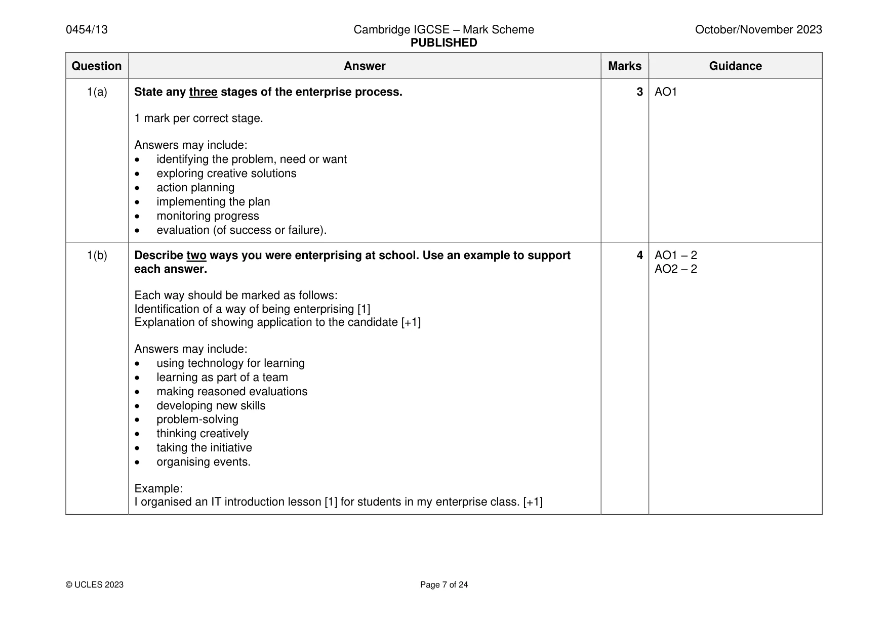 Mark scheme, page 7 of 24