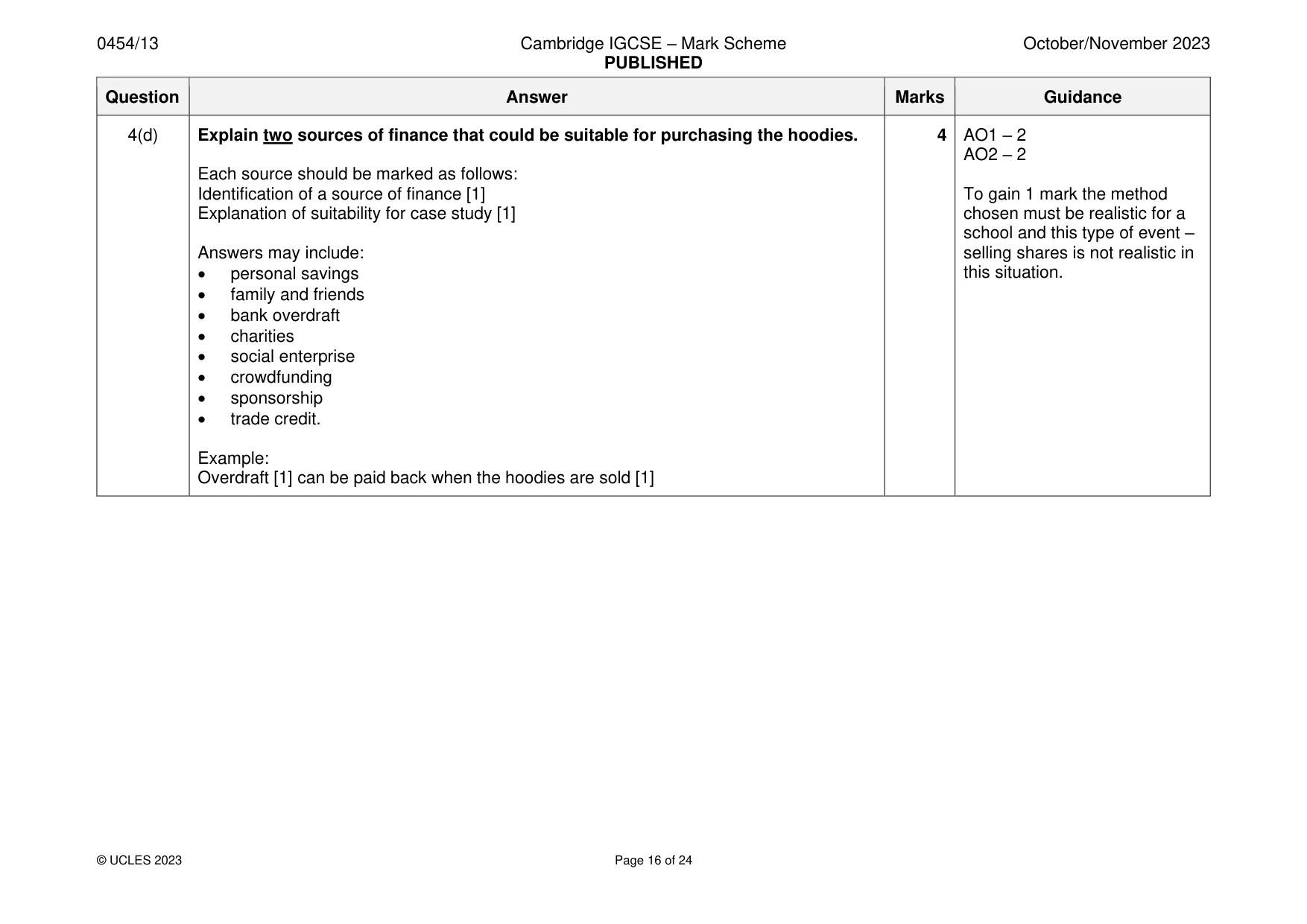 Mark scheme, page 16 of 24