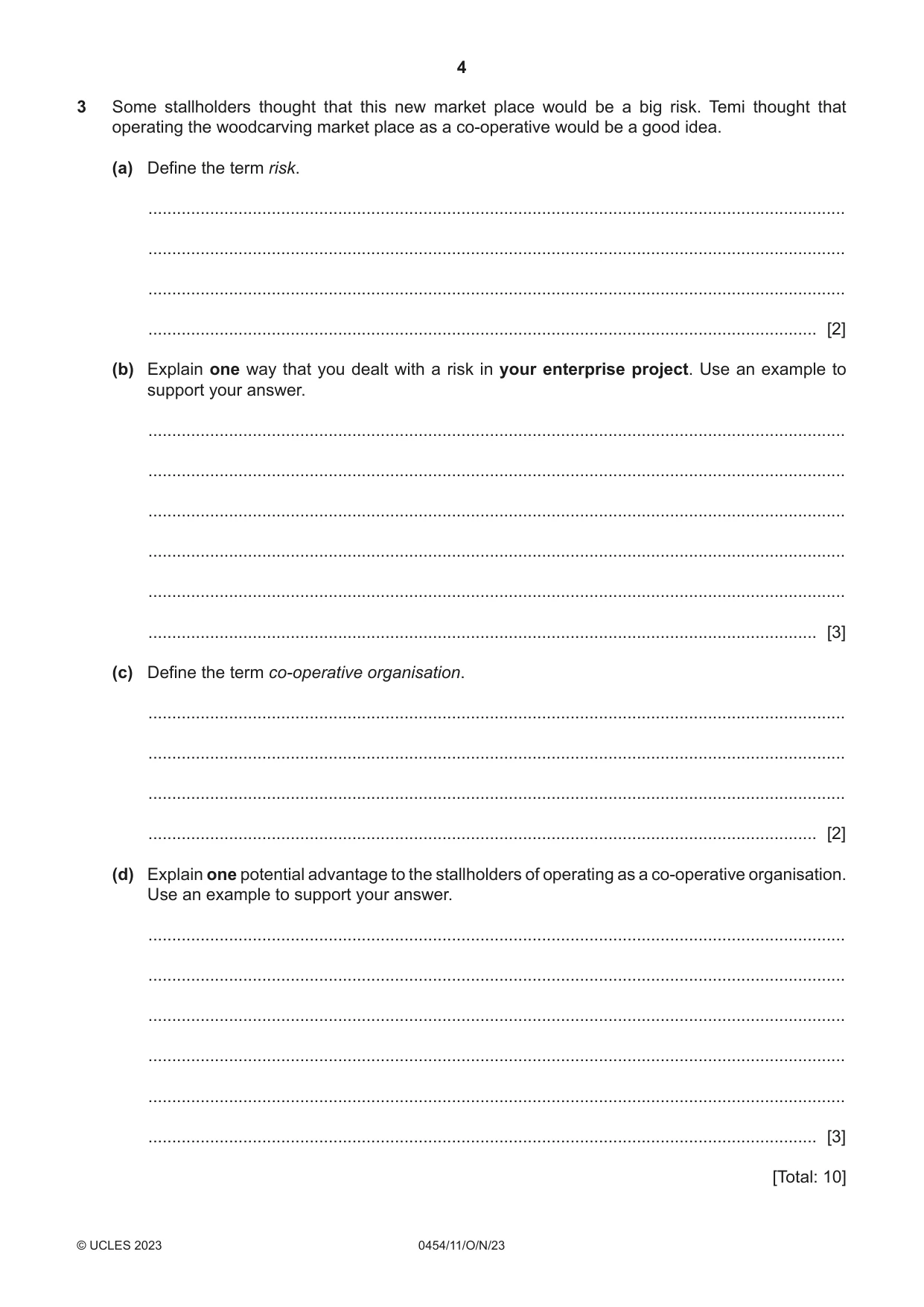 Cambridge IGCSE Enterprise 0454 2023 Oct/Nov Paper 1 · Variant 1 question paper, page 4 of 16