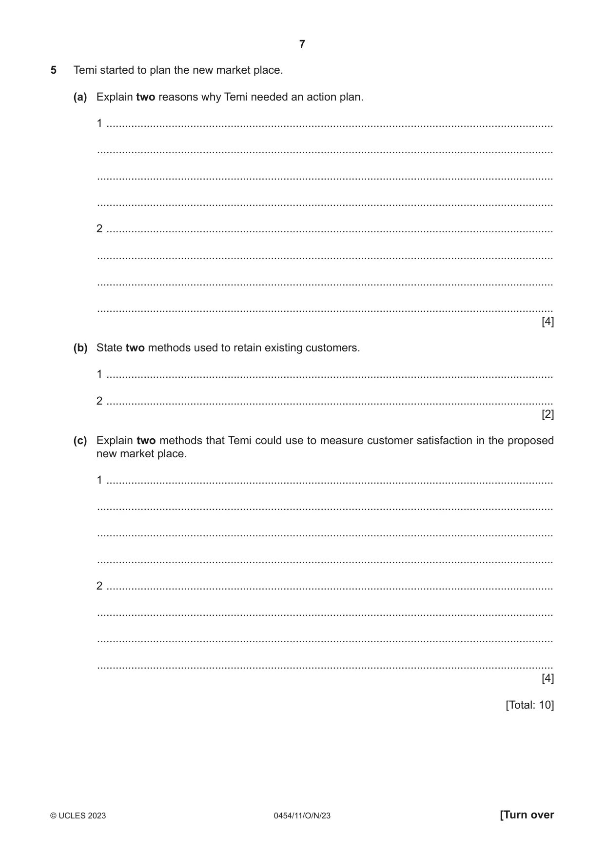 Cambridge IGCSE Enterprise 0454 2023 Oct/Nov Paper 1 · Variant 1 question paper, page 7 of 16