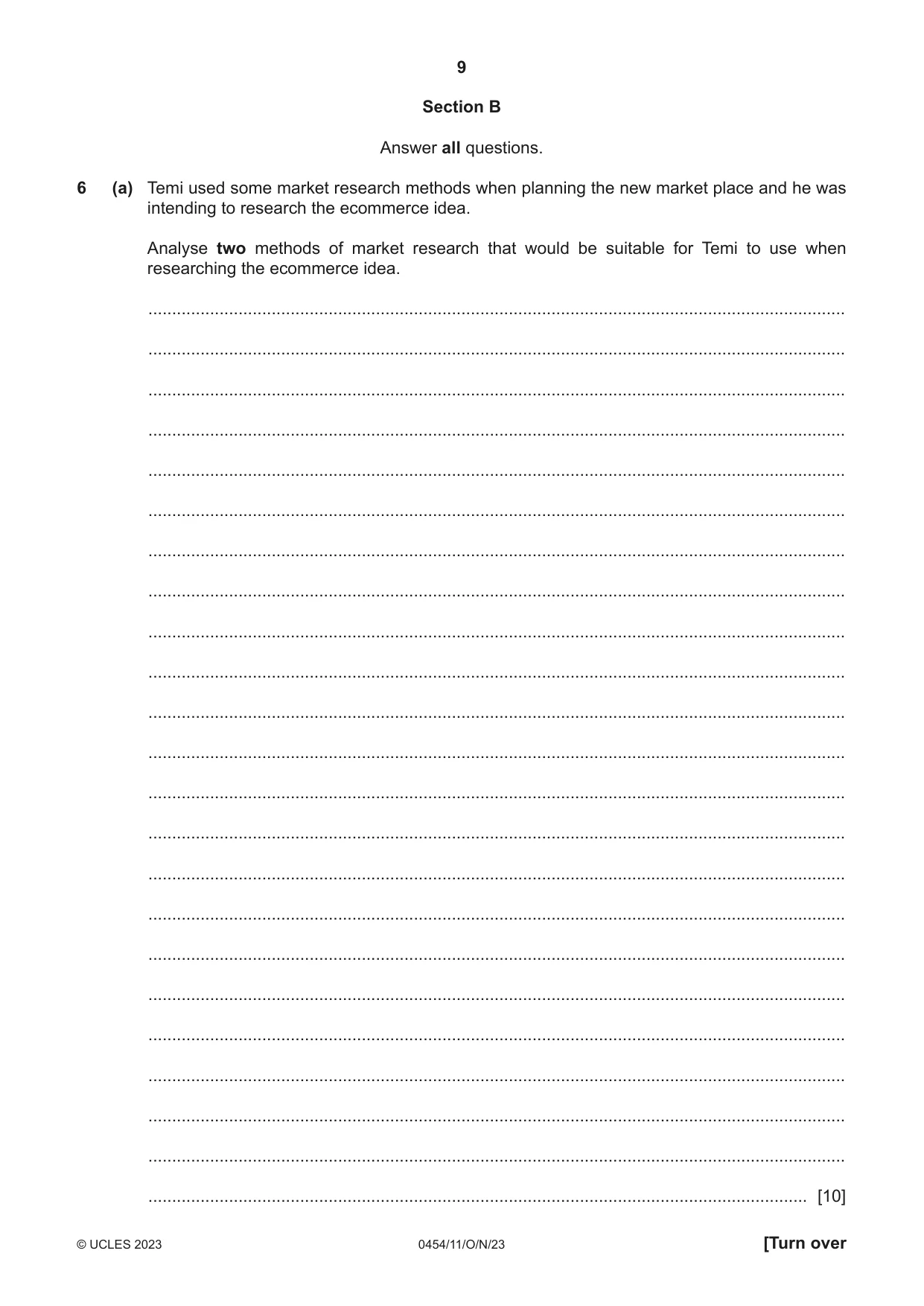 Cambridge IGCSE Enterprise 0454 2023 Oct/Nov Paper 1 · Variant 1 question paper, page 9 of 16