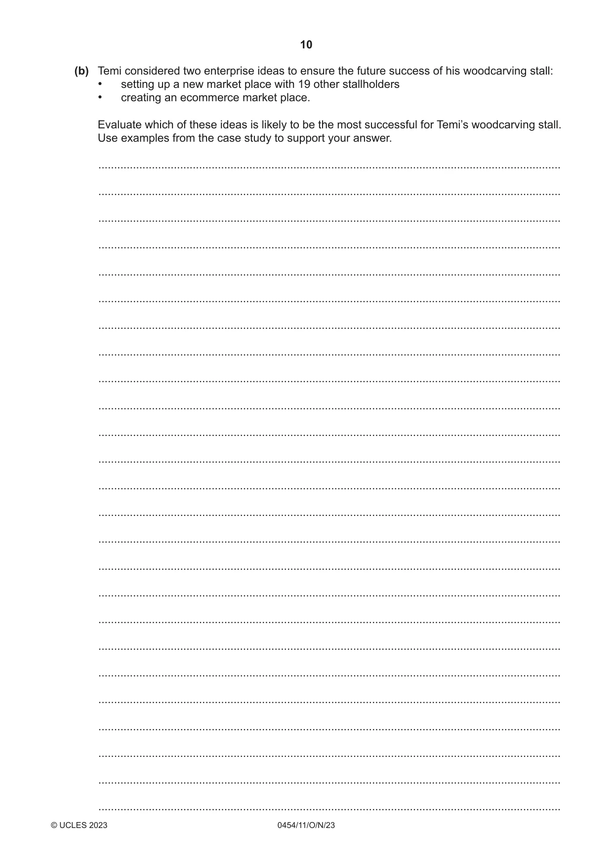 Cambridge IGCSE Enterprise 0454 2023 Oct/Nov Paper 1 · Variant 1 question paper, page 10 of 16