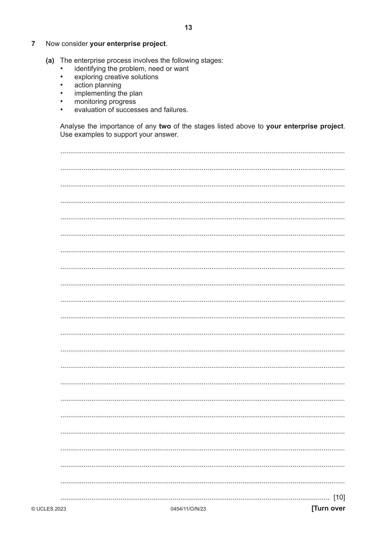 Cambridge IGCSE Enterprise 0454 2023 Oct/Nov Paper 1 · Variant 1 question paper, page 13 of 16
