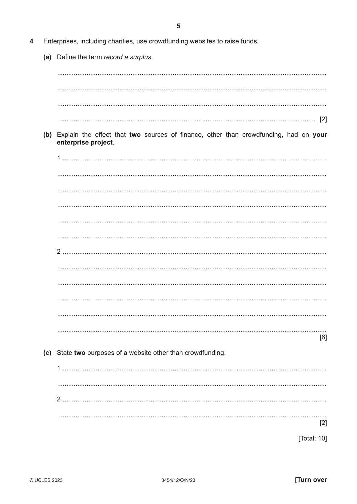 Cambridge IGCSE Enterprise 0454 2023 Oct/Nov Paper 1 · Variant 2 question paper, page 5 of 16