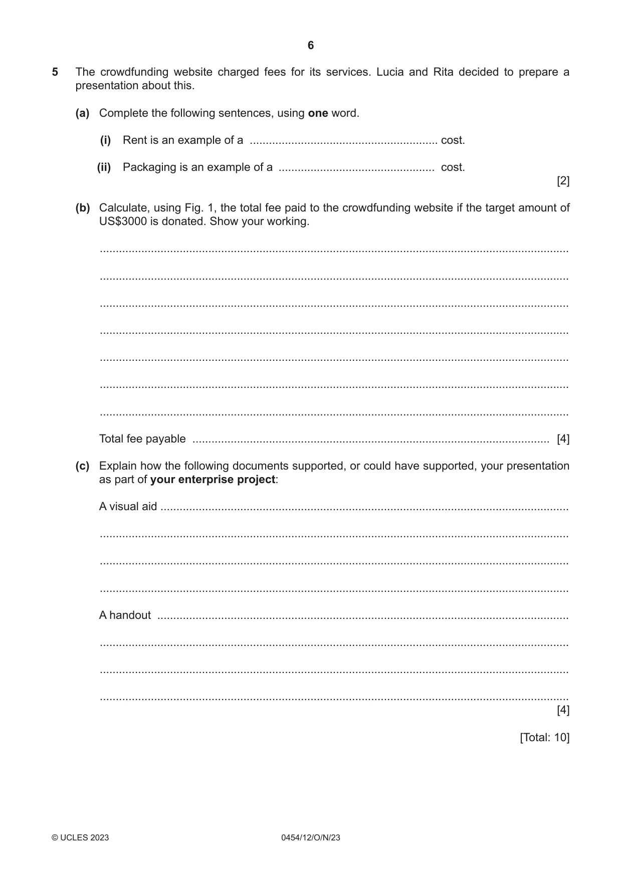 Cambridge IGCSE Enterprise 0454 2023 Oct/Nov Paper 1 · Variant 2 question paper, page 6 of 16