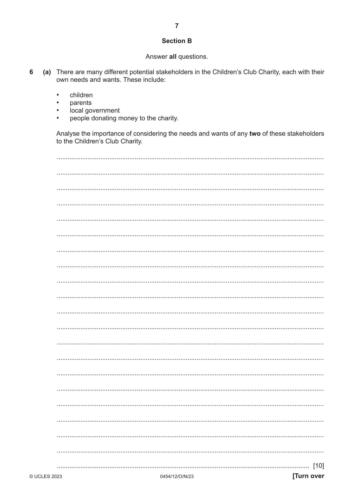 Cambridge IGCSE Enterprise 0454 2023 Oct/Nov Paper 1 · Variant 2 question paper, page 7 of 16