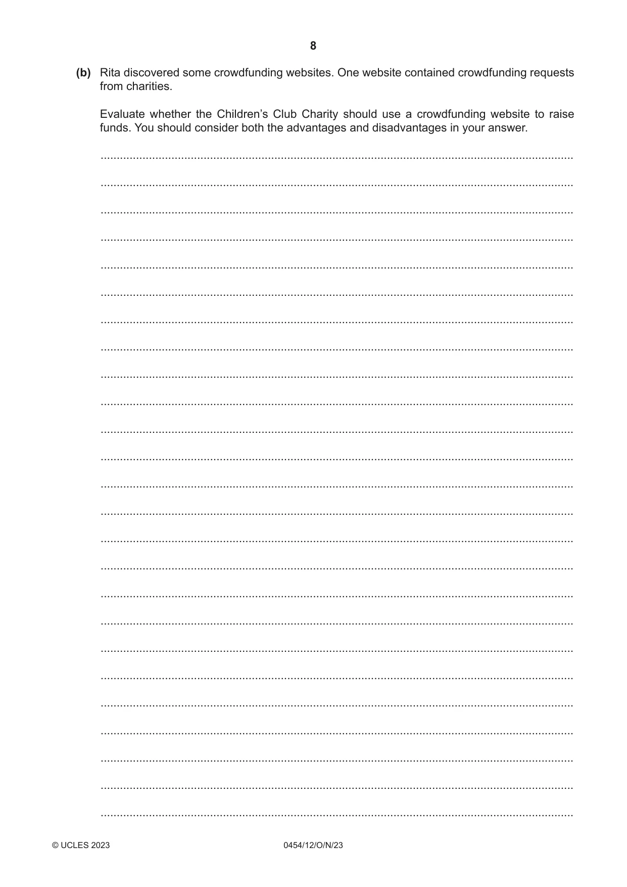 Cambridge IGCSE Enterprise 0454 2023 Oct/Nov Paper 1 · Variant 2 question paper, page 8 of 16