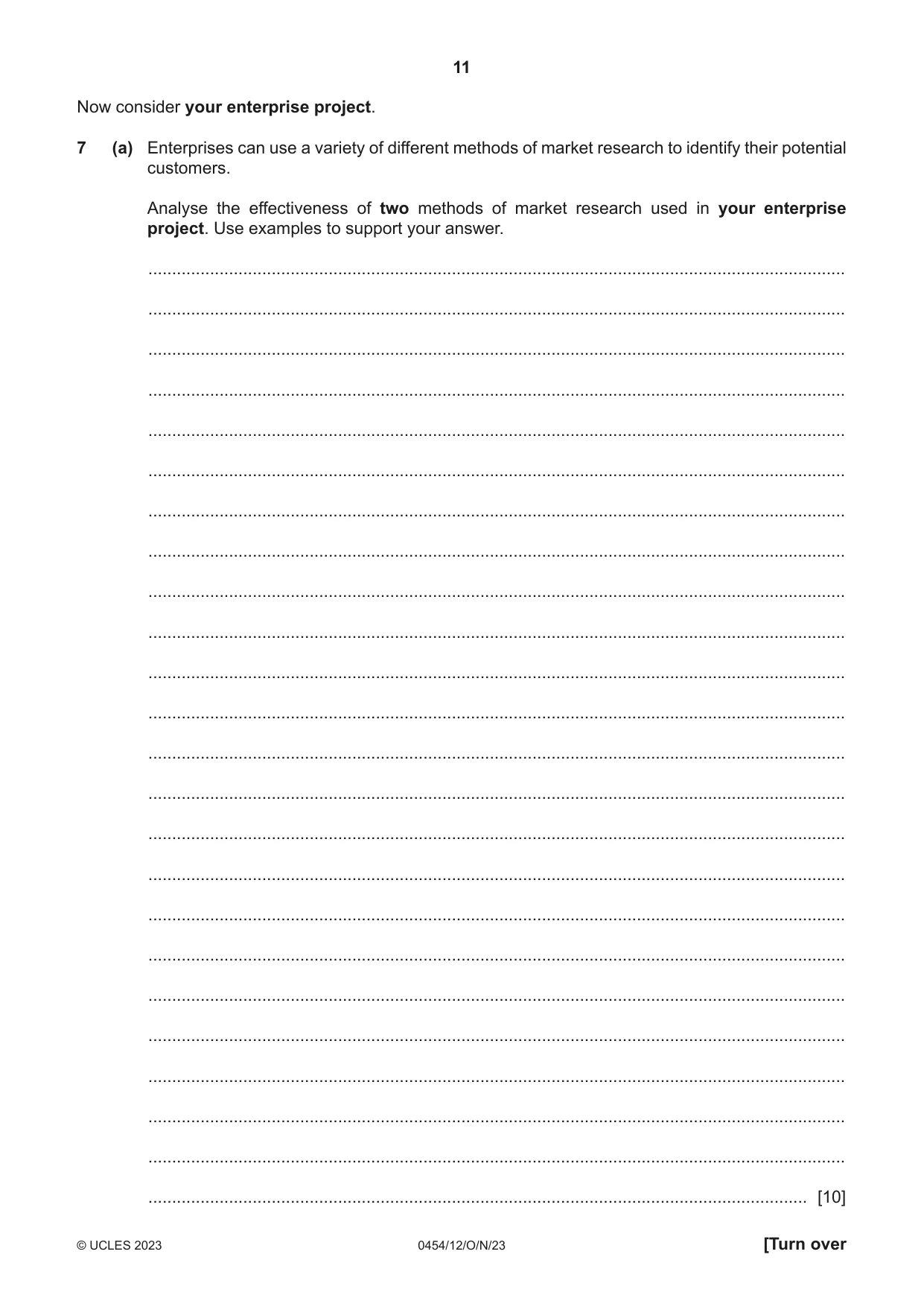 Cambridge IGCSE Enterprise 0454 2023 Oct/Nov Paper 1 · Variant 2 question paper, page 11 of 16