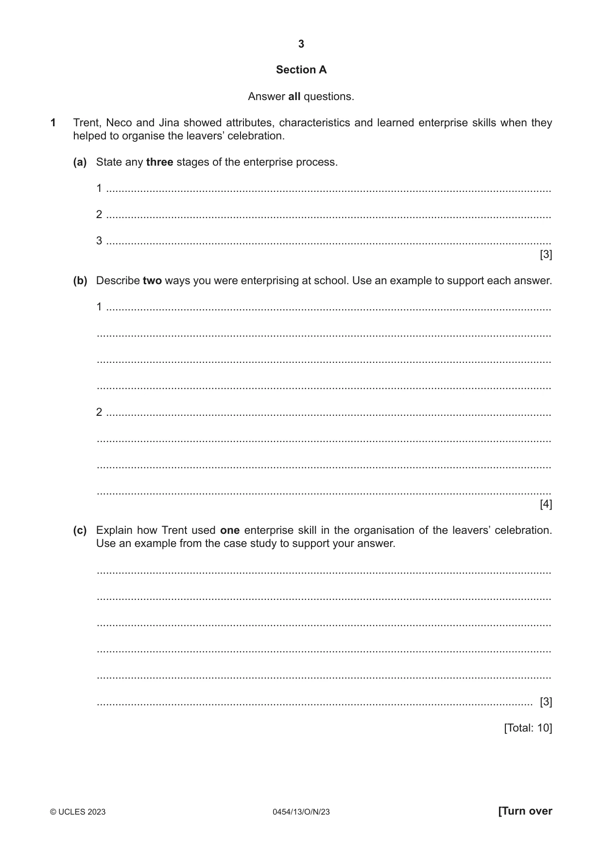 Cambridge IGCSE Enterprise 0454 2023 Oct/Nov Paper 1 · Variant 3 question paper, page 3 of 16