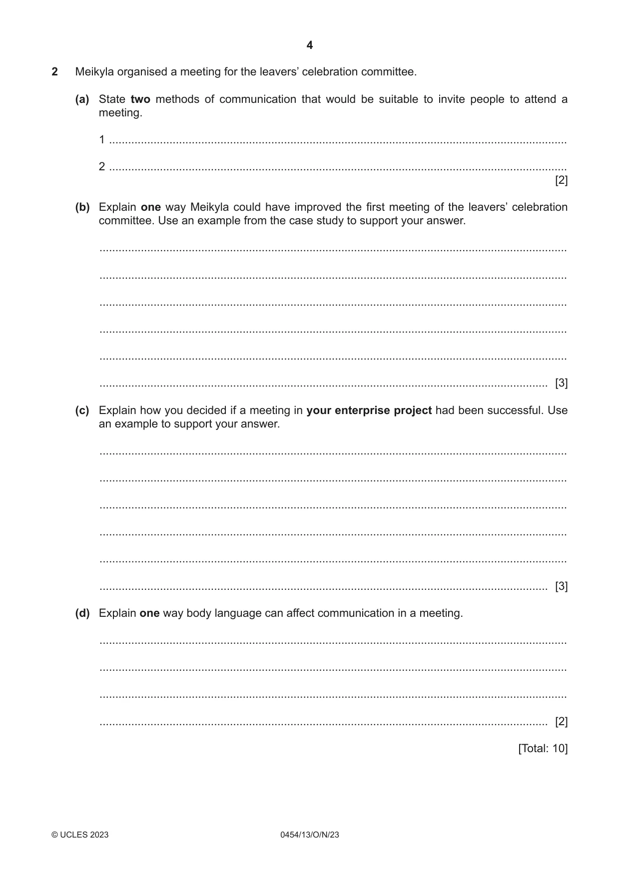 Cambridge IGCSE Enterprise 0454 2023 Oct/Nov Paper 1 · Variant 3 question paper, page 4 of 16