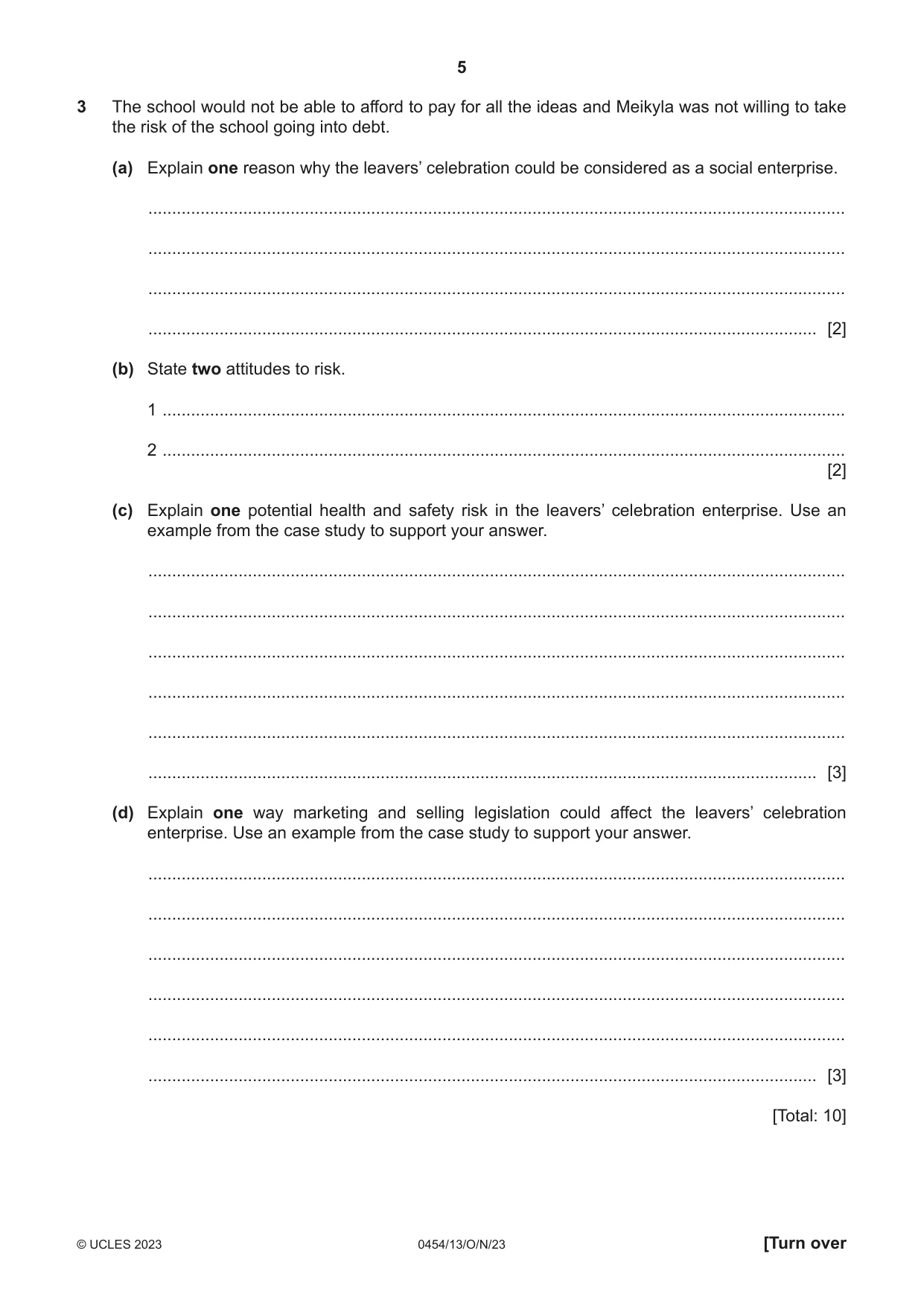 Cambridge IGCSE Enterprise 0454 2023 Oct/Nov Paper 1 · Variant 3 question paper, page 5 of 16
