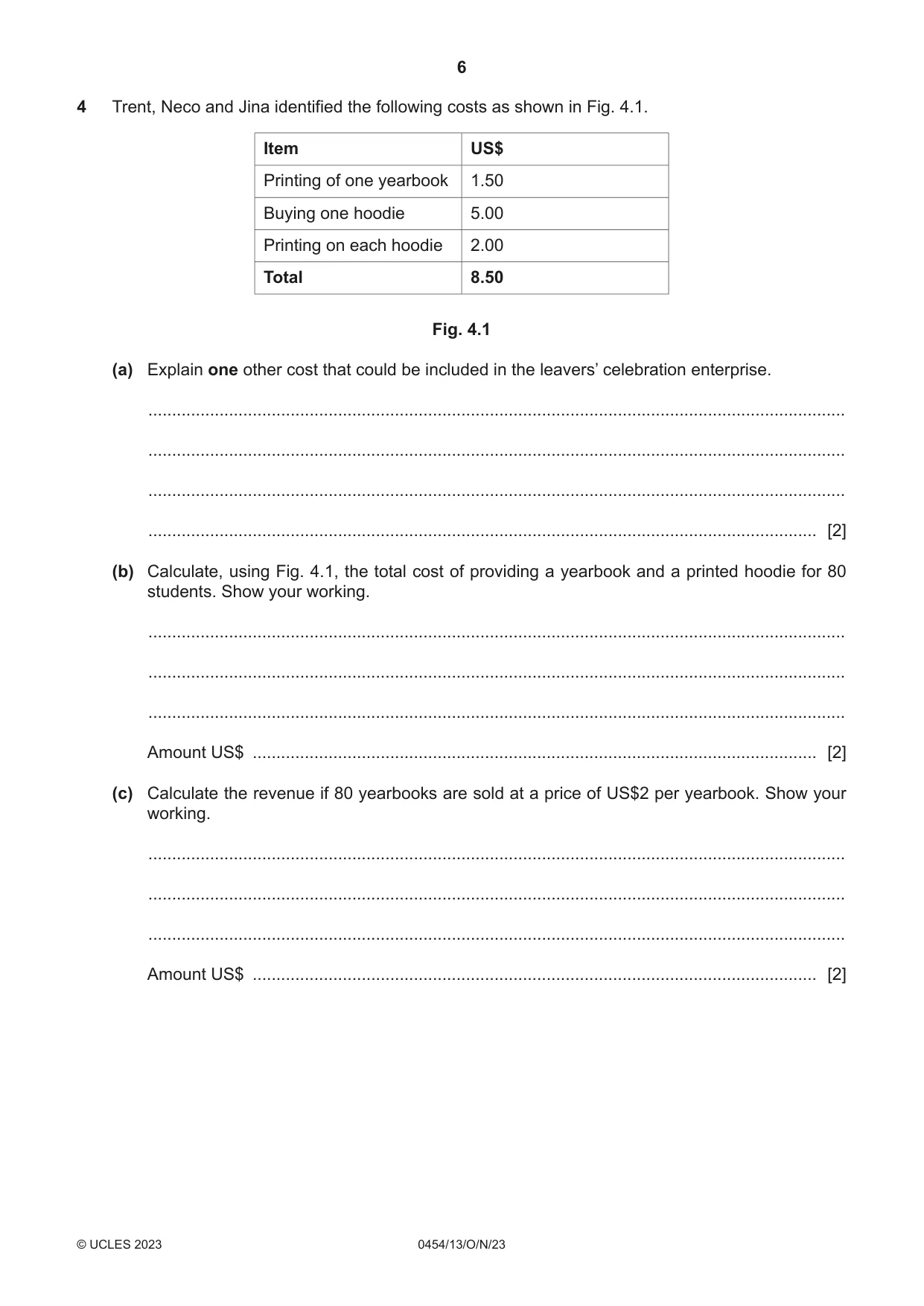 Cambridge IGCSE Enterprise 0454 2023 Oct/Nov Paper 1 · Variant 3 question paper, page 6 of 16