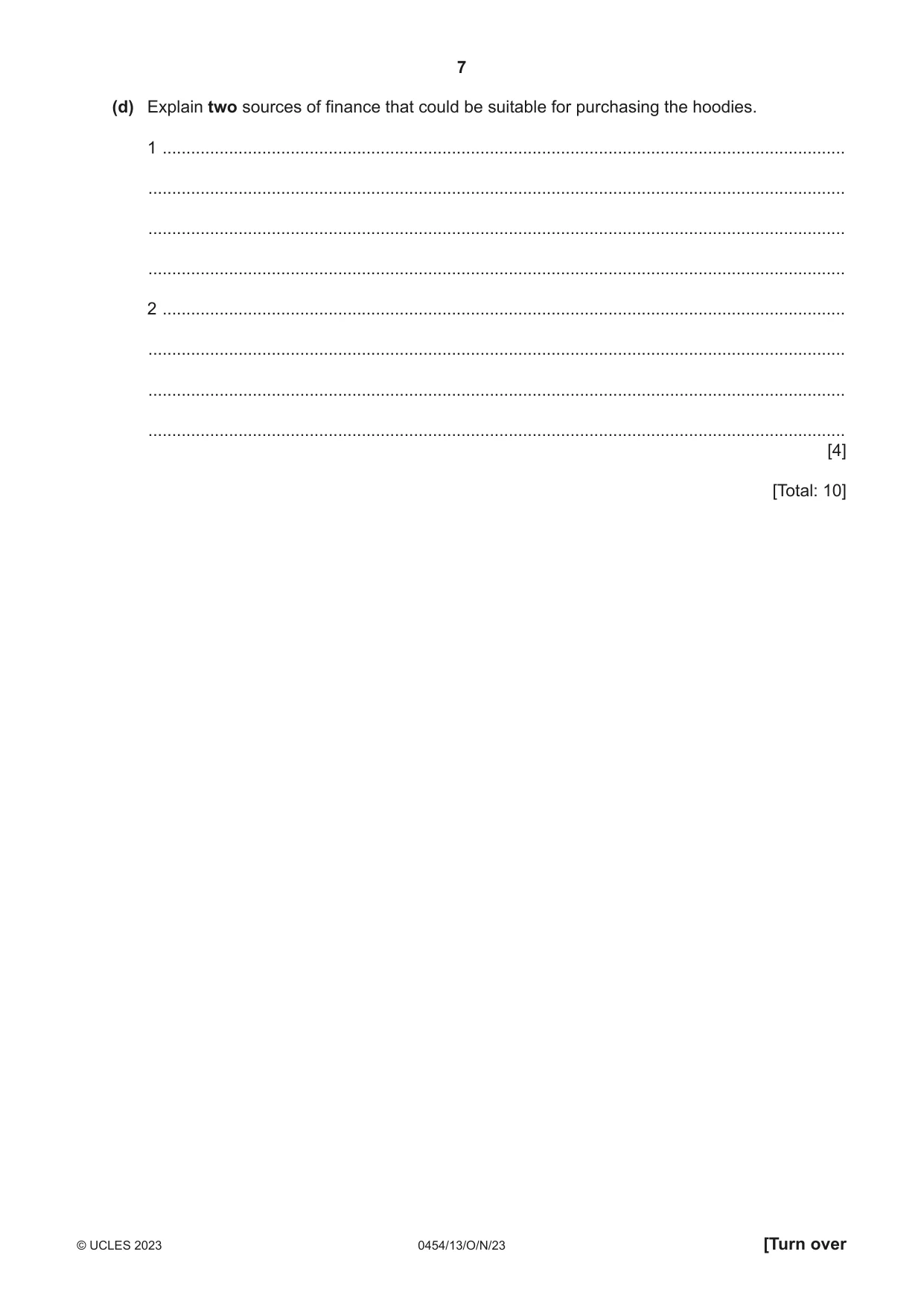 Cambridge IGCSE Enterprise 0454 2023 Oct/Nov Paper 1 · Variant 3 question paper, page 7 of 16