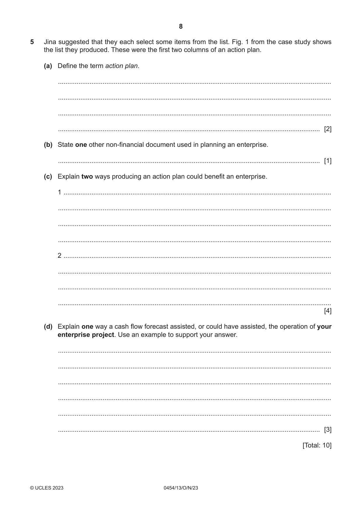 Cambridge IGCSE Enterprise 0454 2023 Oct/Nov Paper 1 · Variant 3 question paper, page 8 of 16