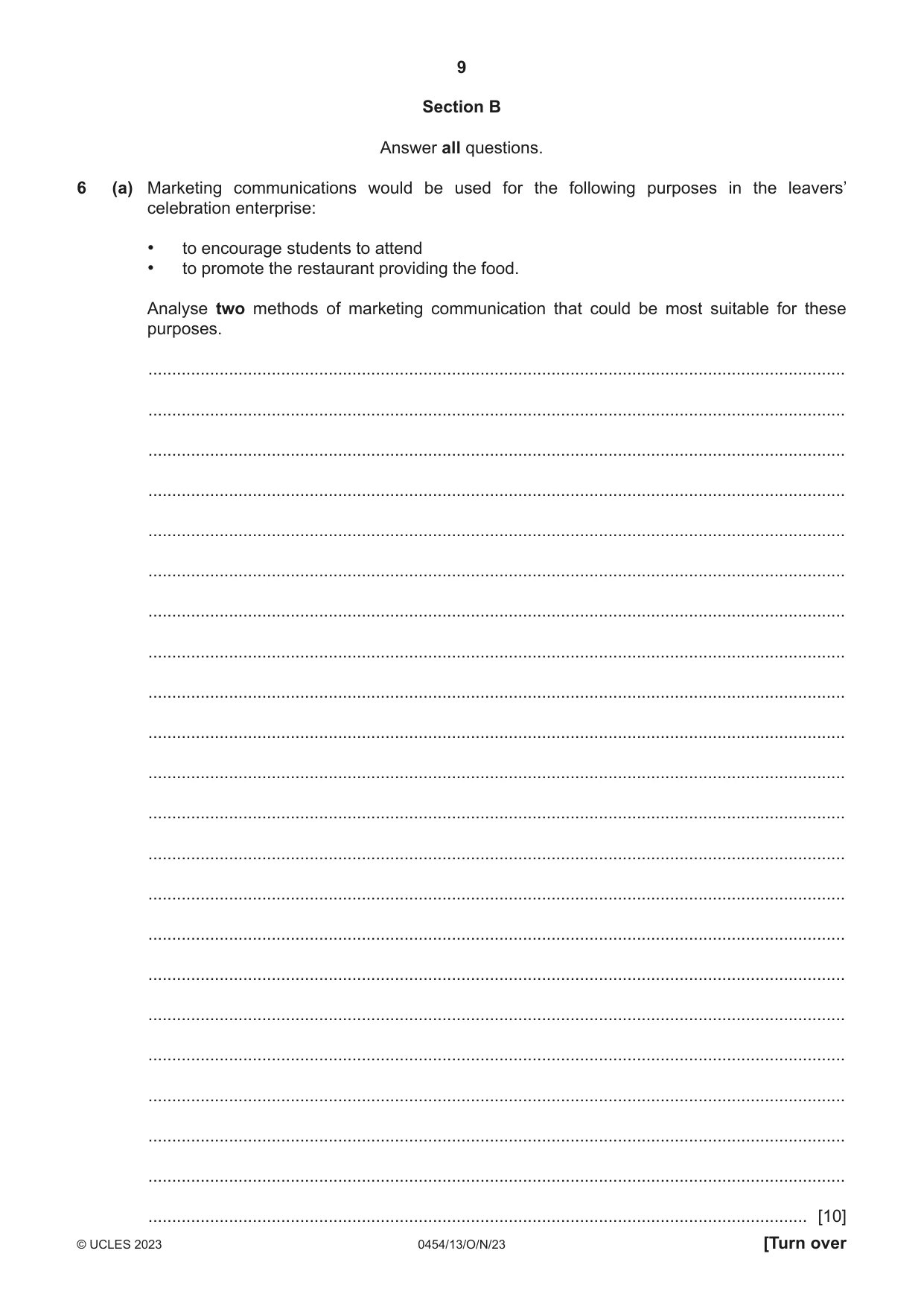 Cambridge IGCSE Enterprise 0454 2023 Oct/Nov Paper 1 · Variant 3 question paper, page 9 of 16
