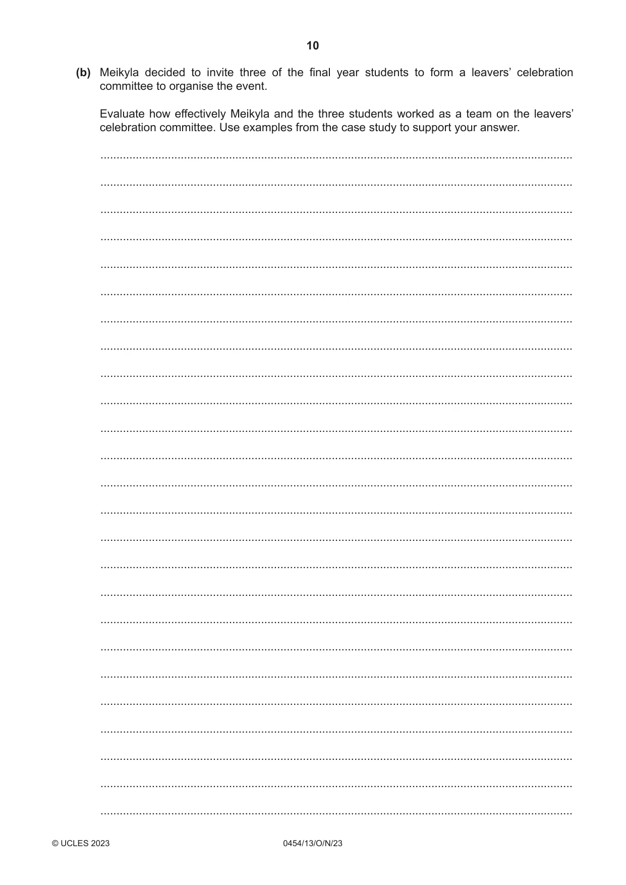 Cambridge IGCSE Enterprise 0454 2023 Oct/Nov Paper 1 · Variant 3 question paper, page 10 of 16