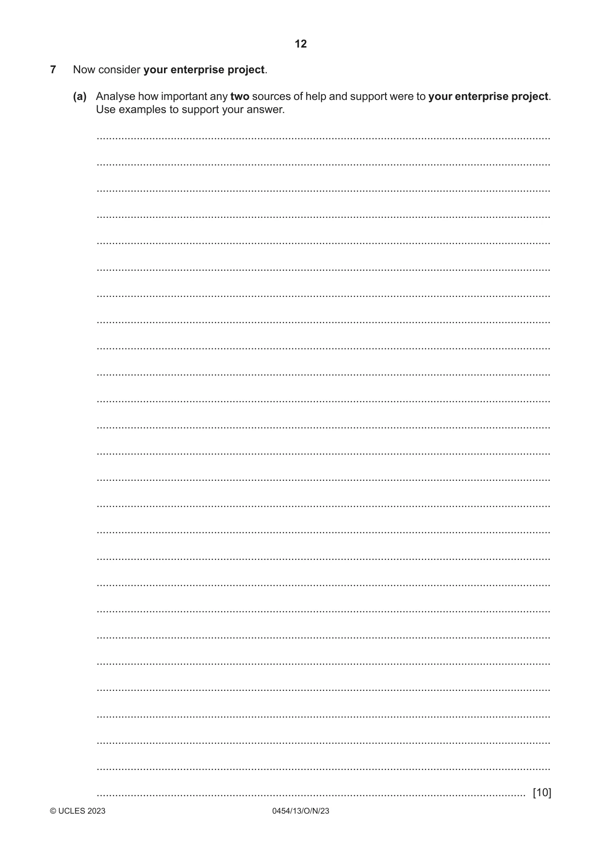 Cambridge IGCSE Enterprise 0454 2023 Oct/Nov Paper 1 · Variant 3 question paper, page 12 of 16