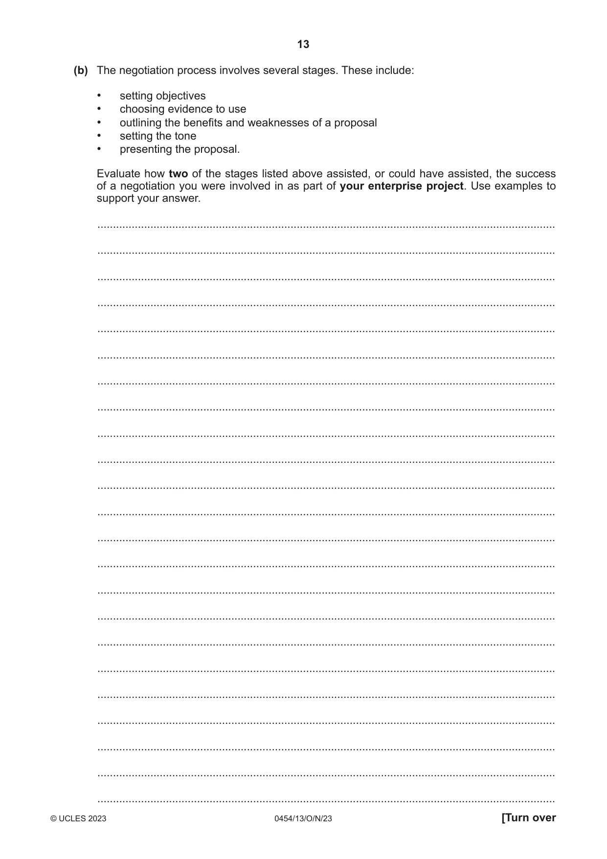 Cambridge IGCSE Enterprise 0454 2023 Oct/Nov Paper 1 · Variant 3 question paper, page 13 of 16