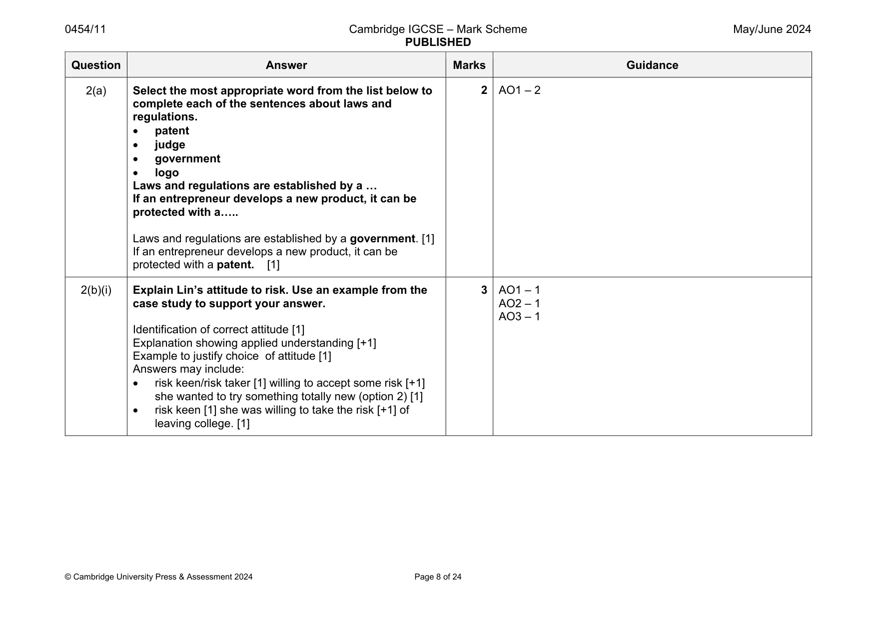 Mark scheme, page 8 of 24