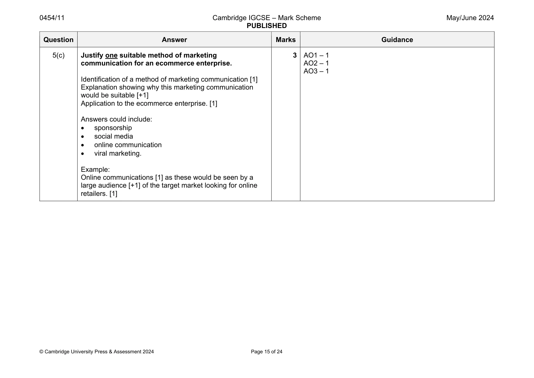 Mark scheme, page 15 of 24
