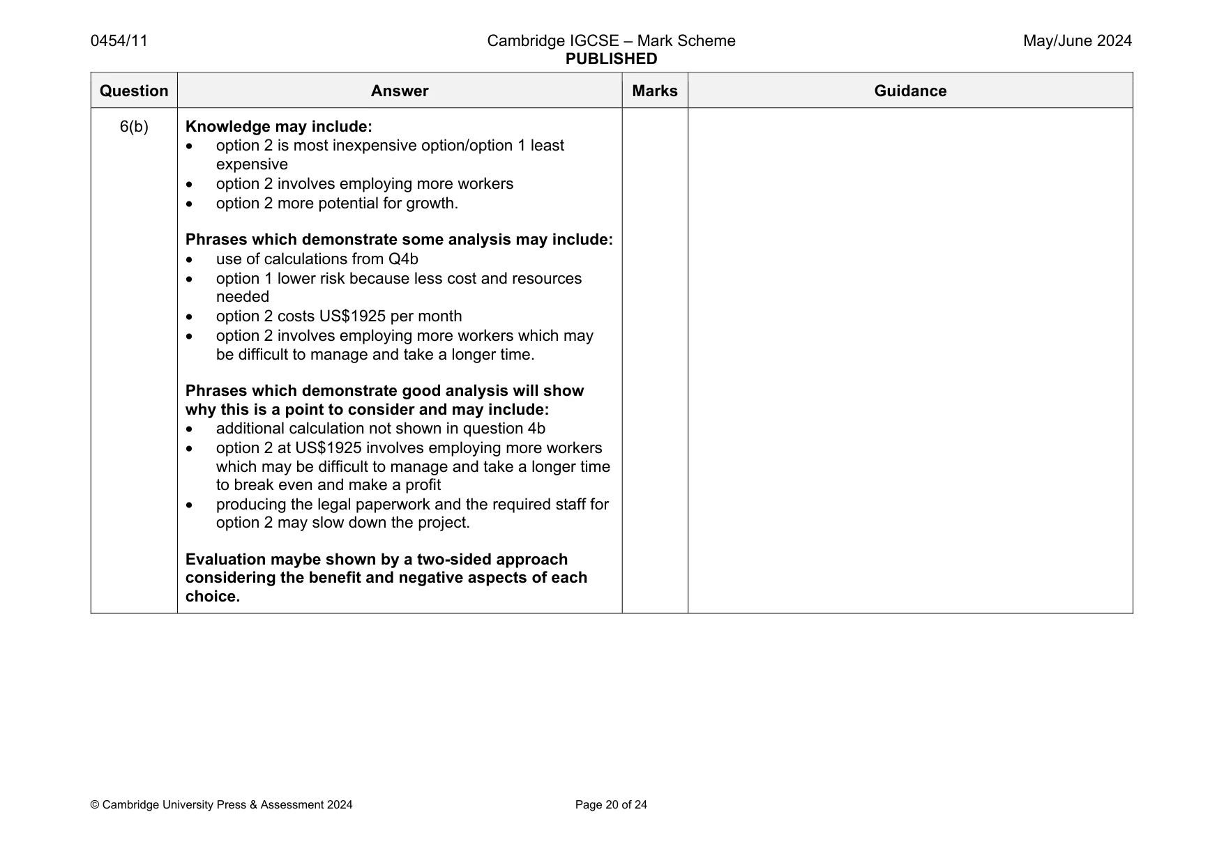 Mark scheme, page 20 of 24
