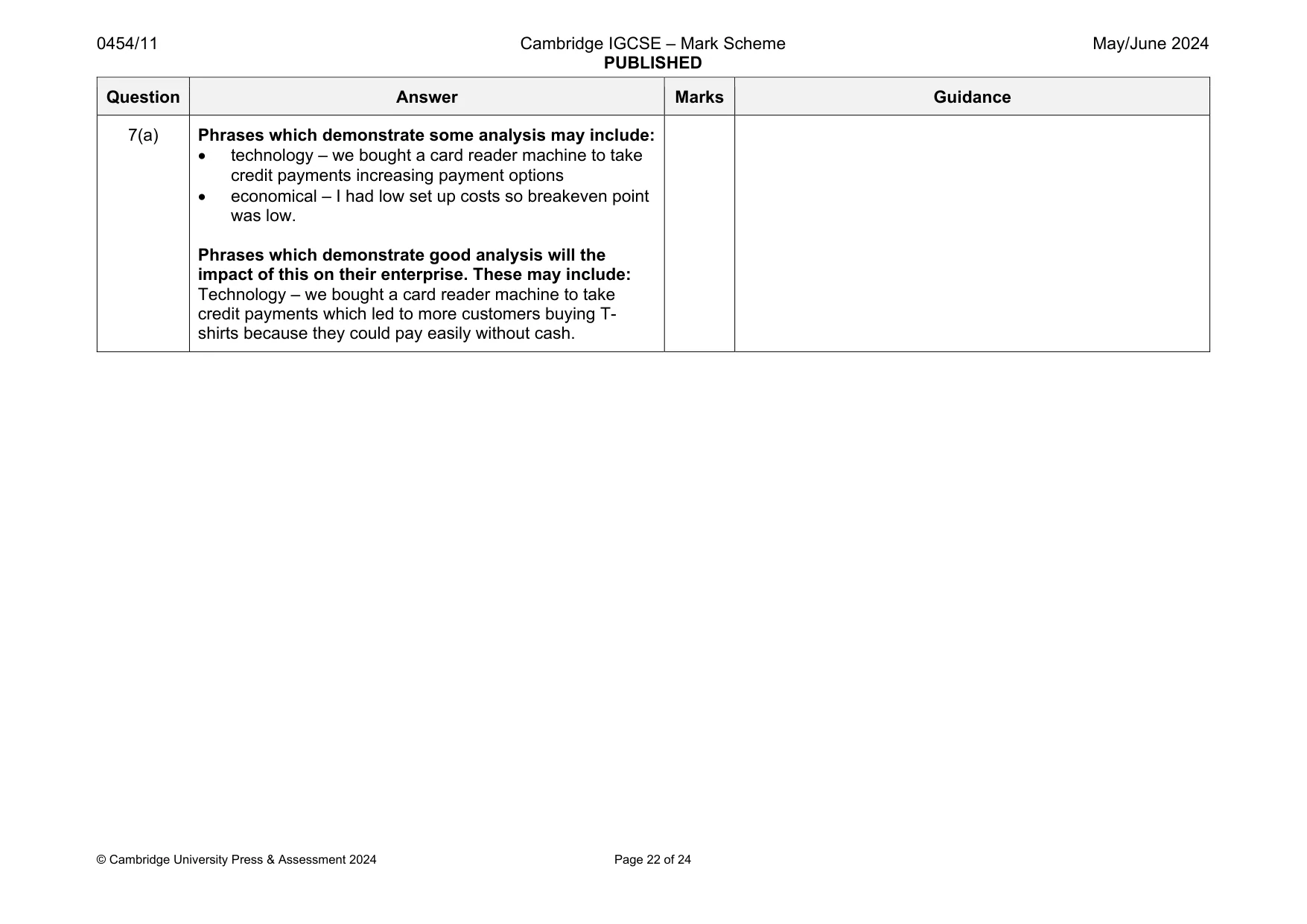Mark scheme, page 22 of 24