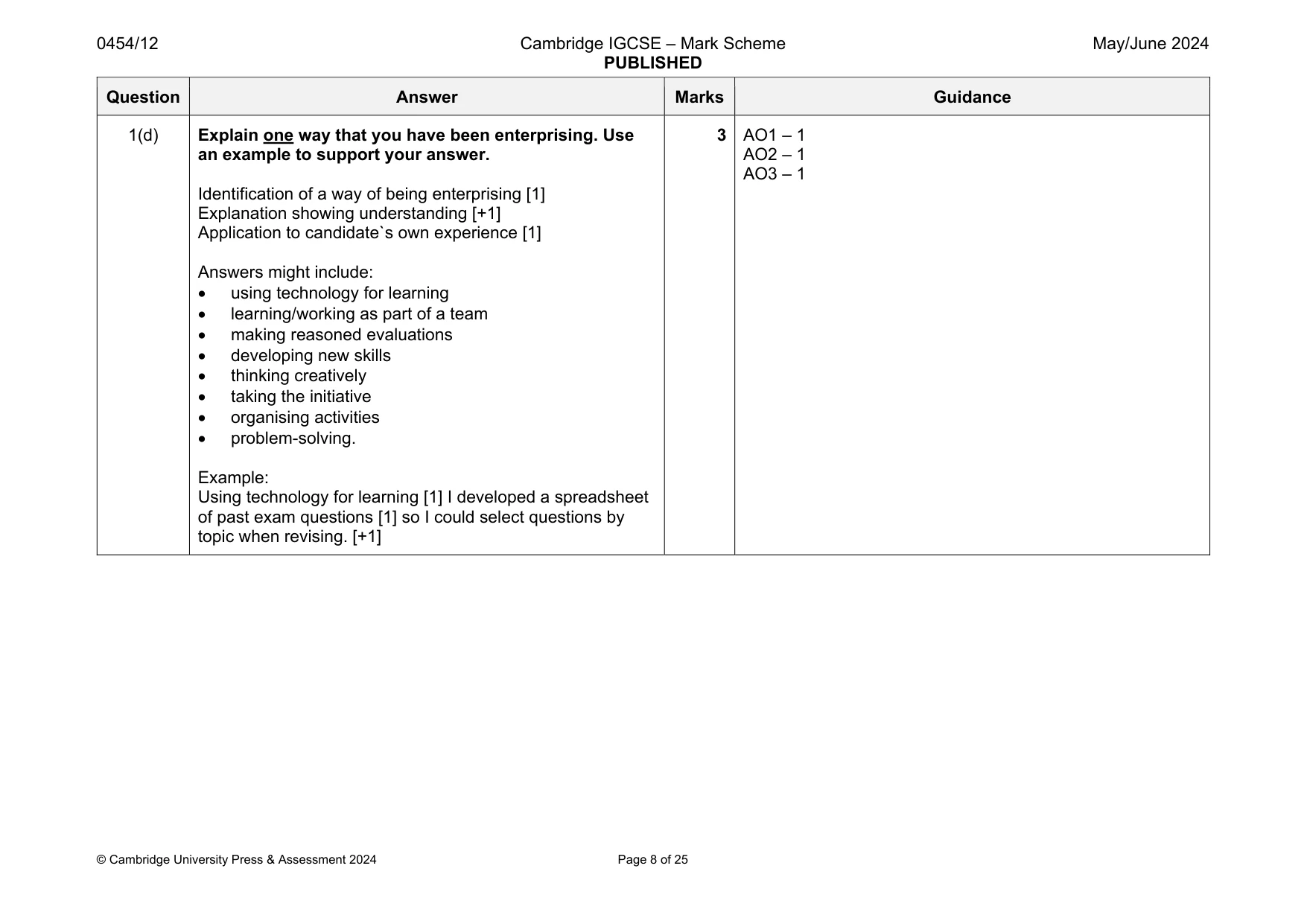 Mark scheme, page 8 of 25
