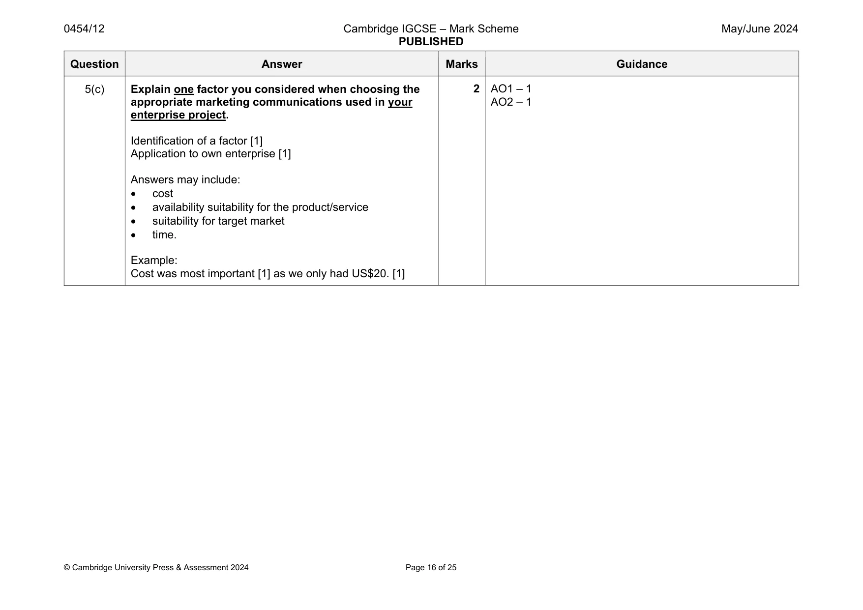 Mark scheme, page 16 of 25