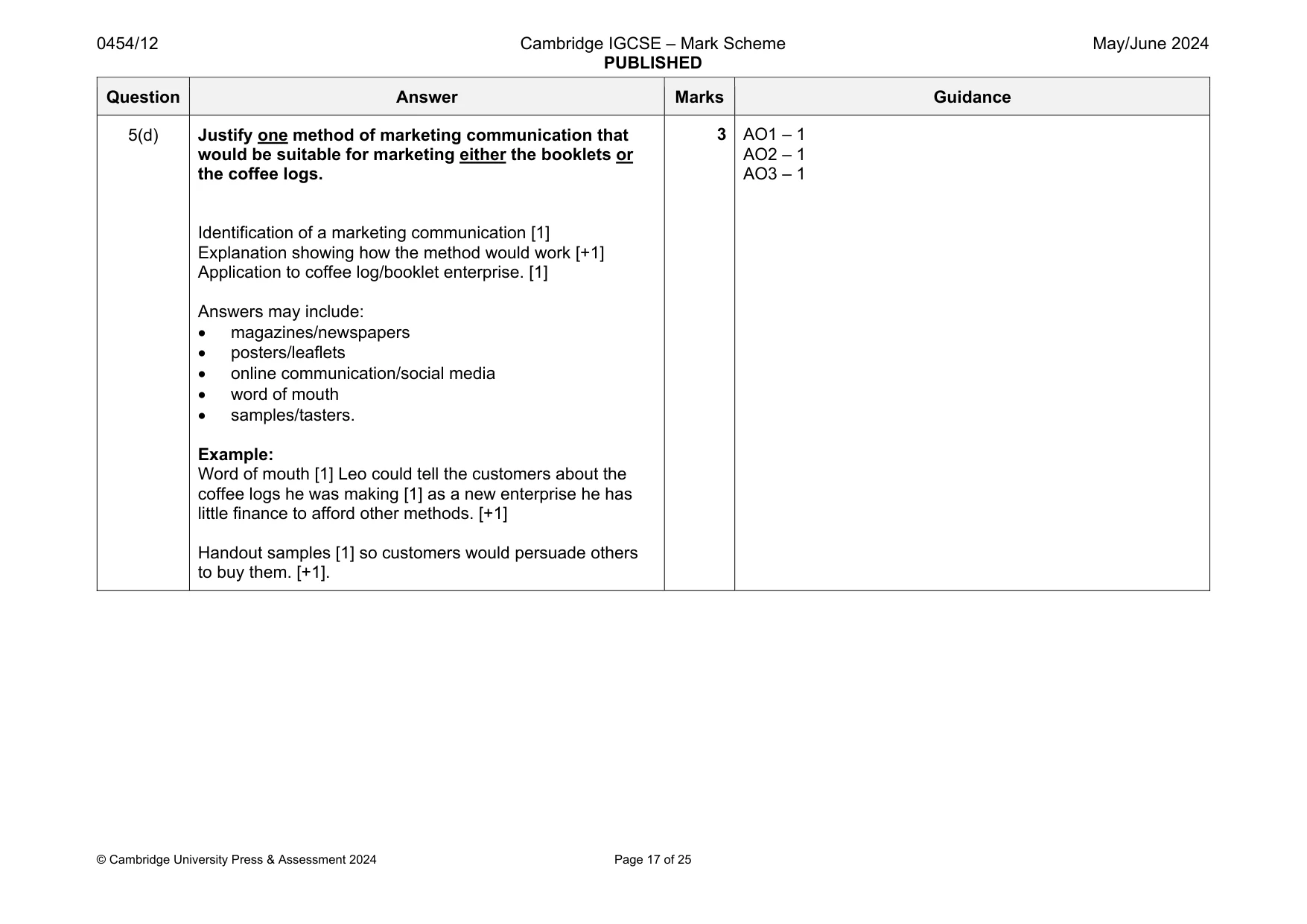 Mark scheme, page 17 of 25