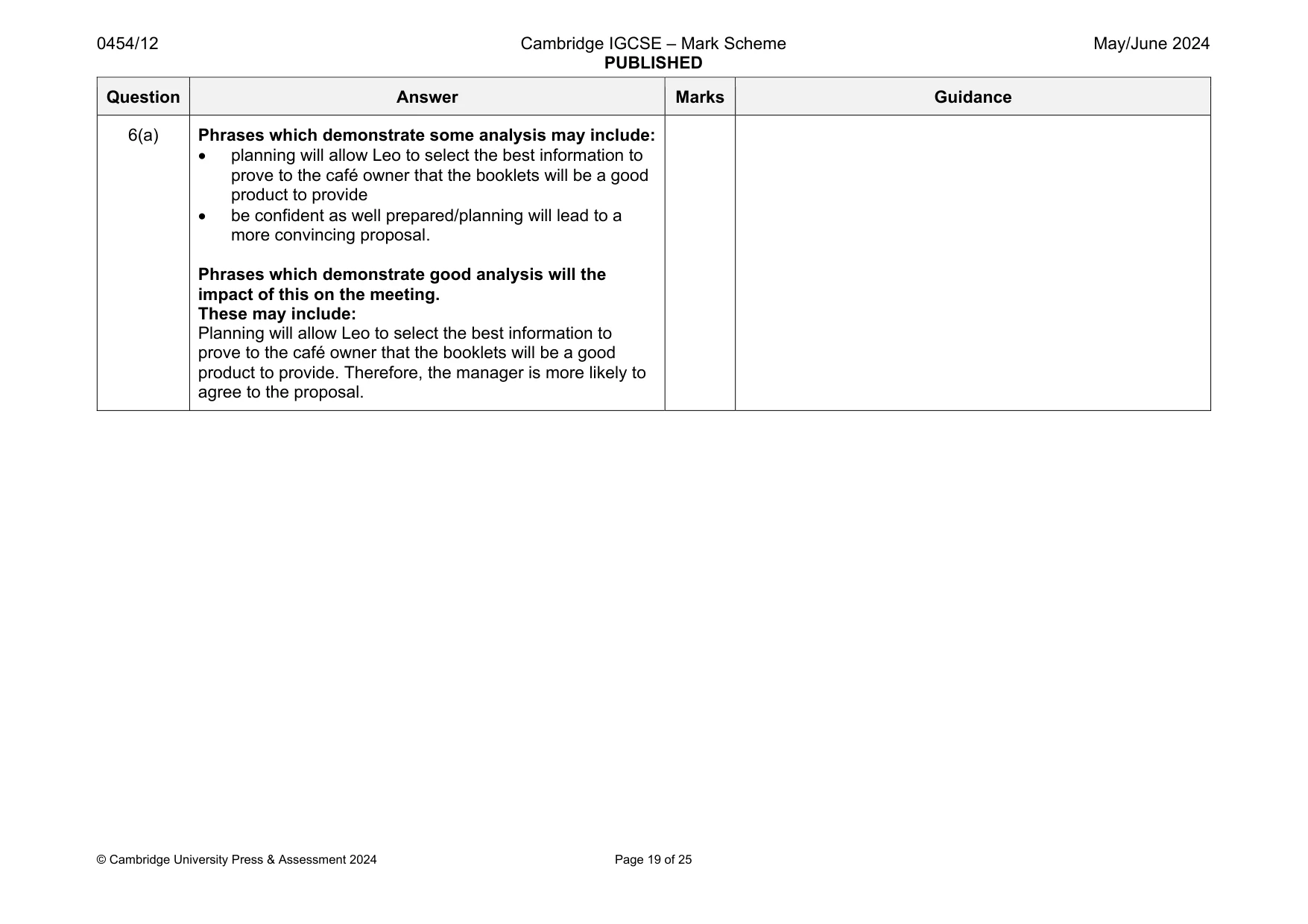 Mark scheme, page 19 of 25