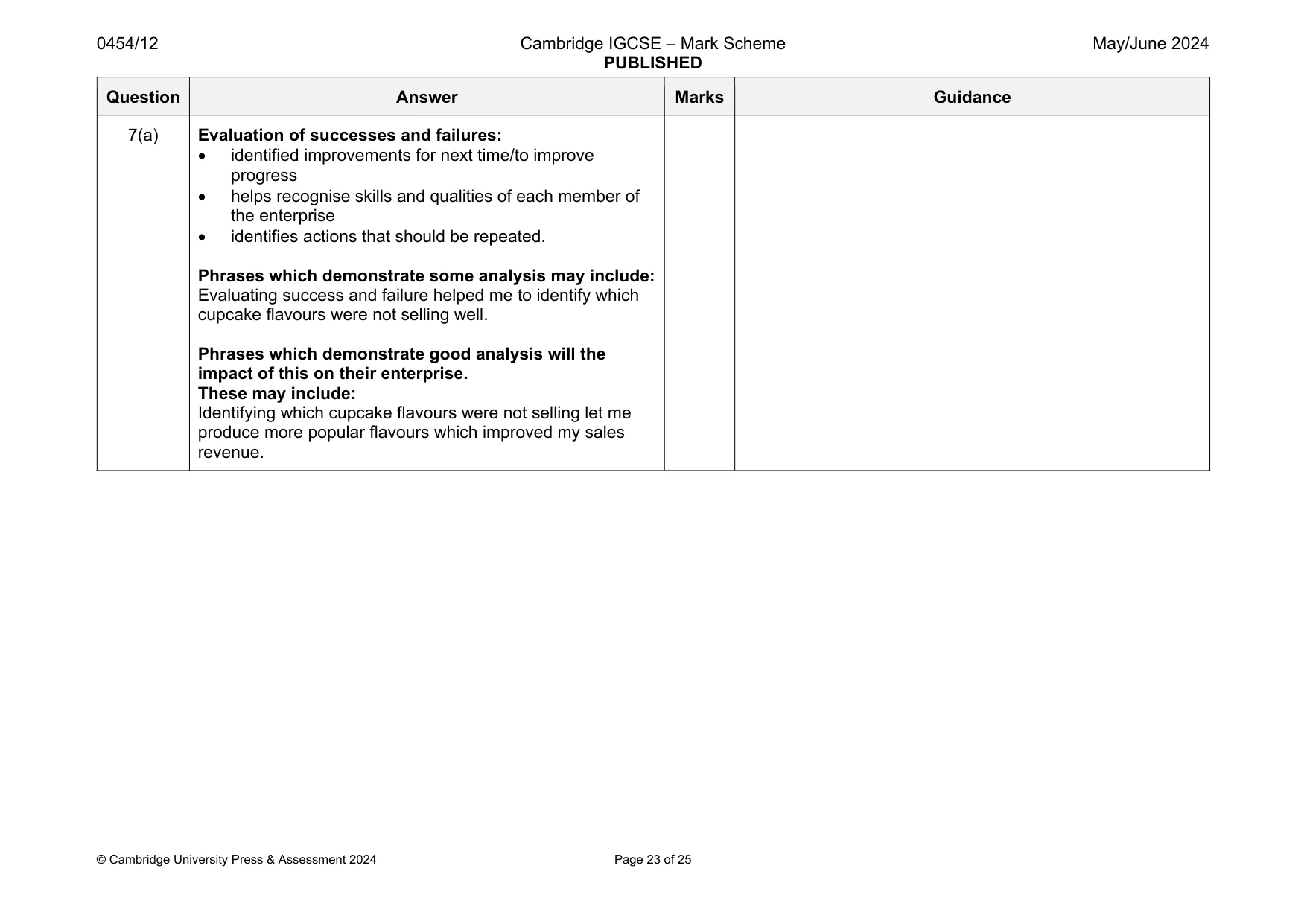 Mark scheme, page 23 of 25