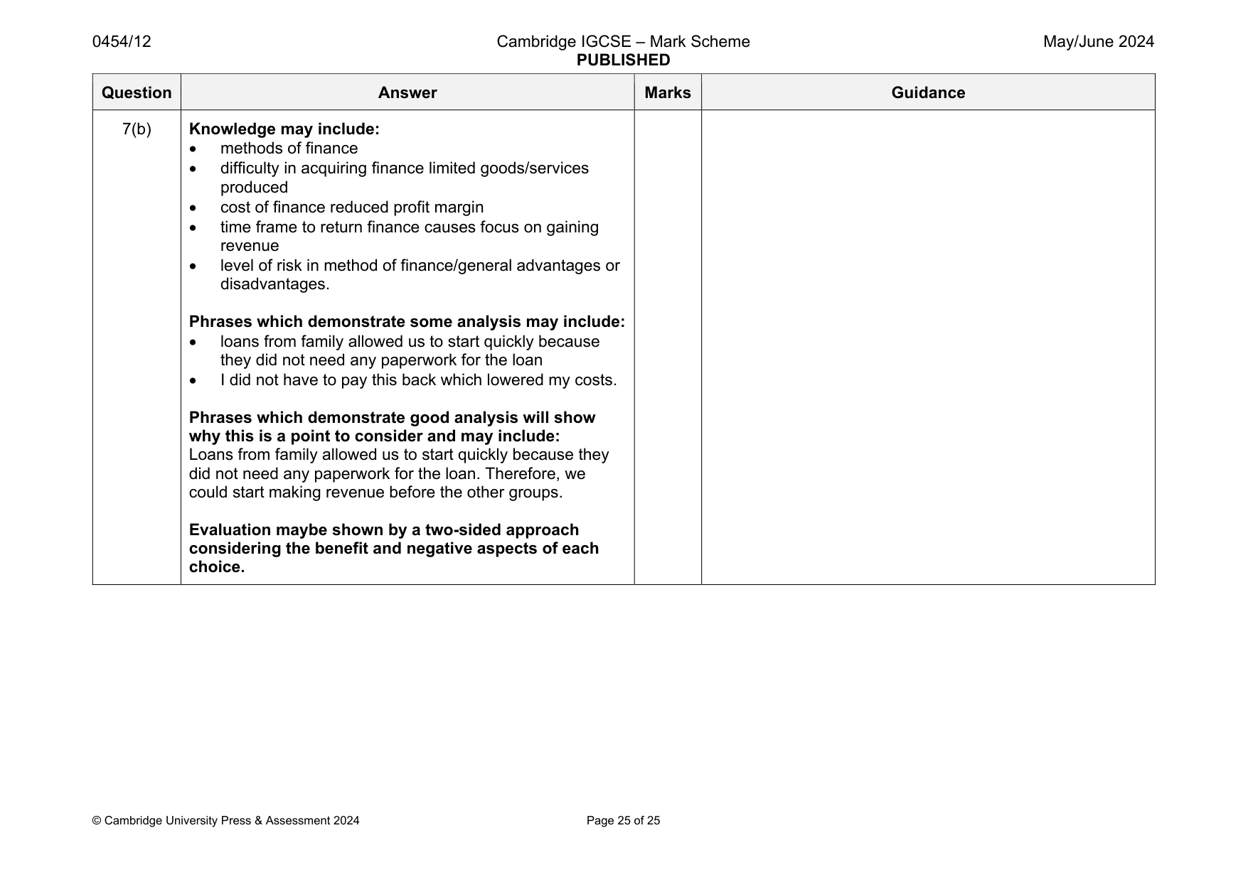 Mark scheme, page 25 of 25