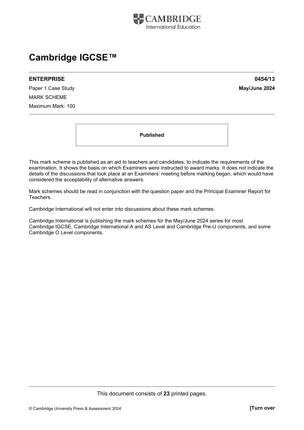 Mark scheme, page 1 of 23