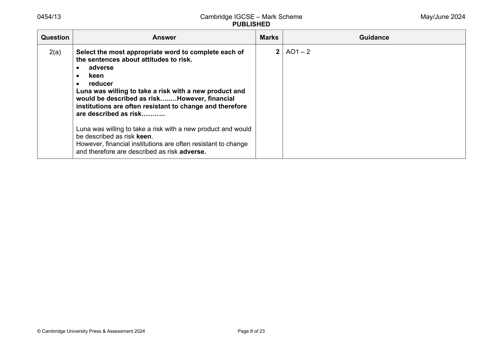 Mark scheme, page 8 of 23
