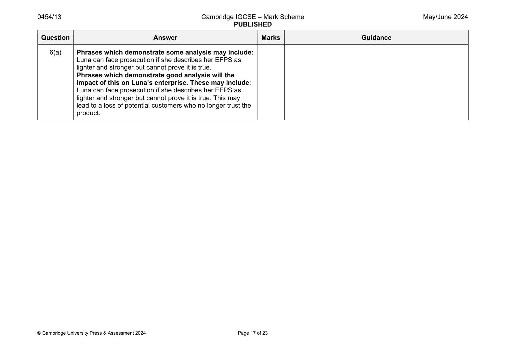 Mark scheme, page 17 of 23