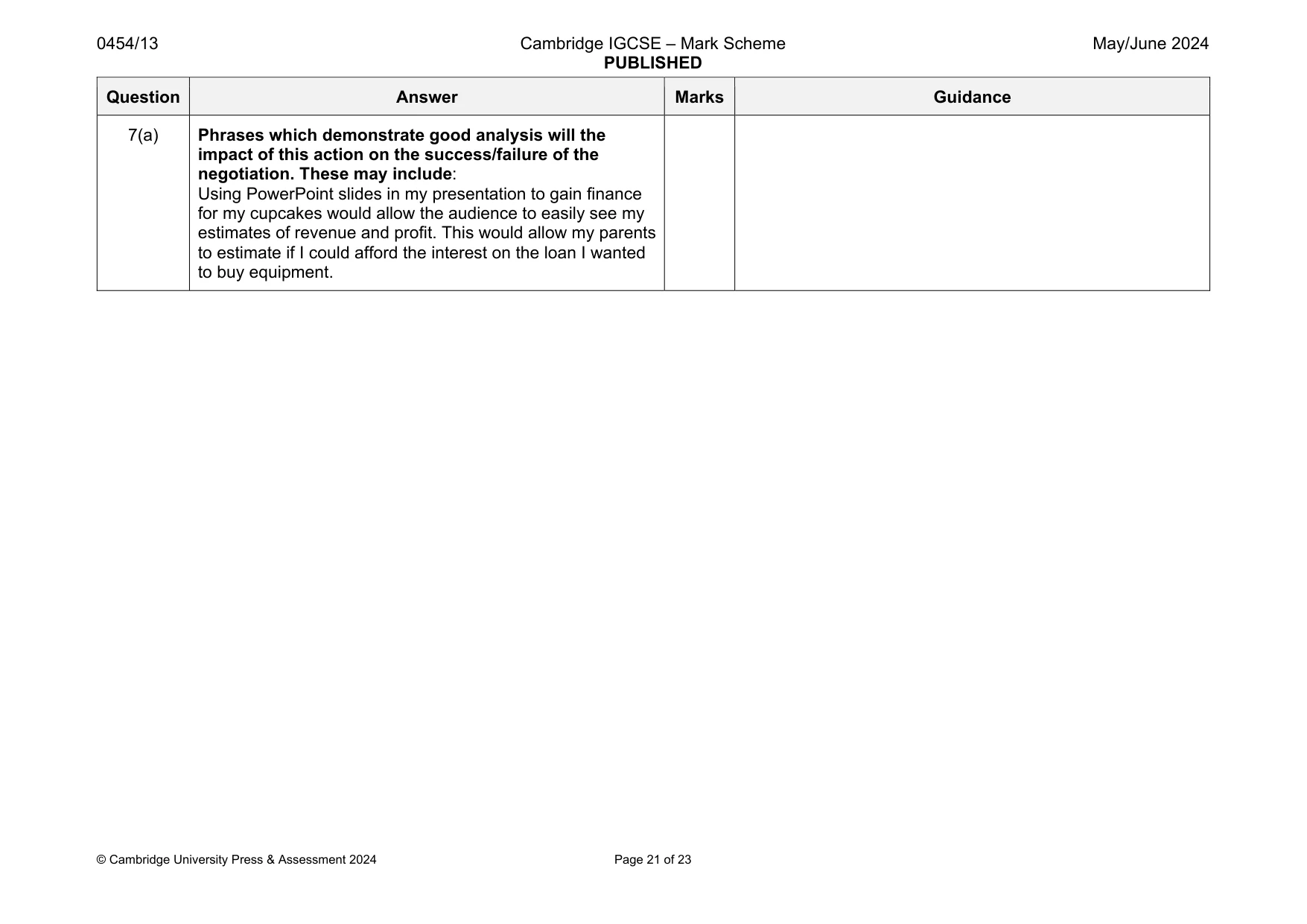 Mark scheme, page 21 of 23