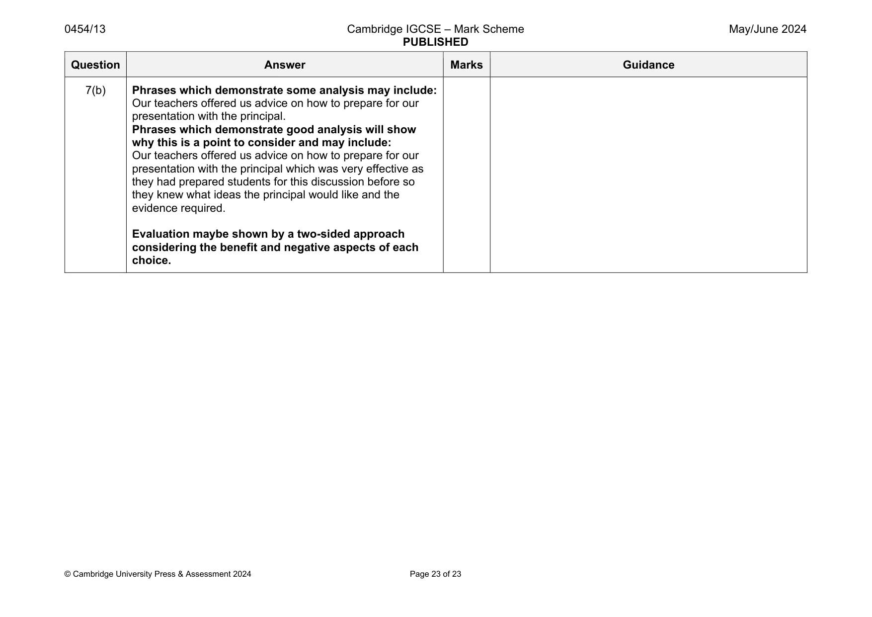 Mark scheme, page 23 of 23