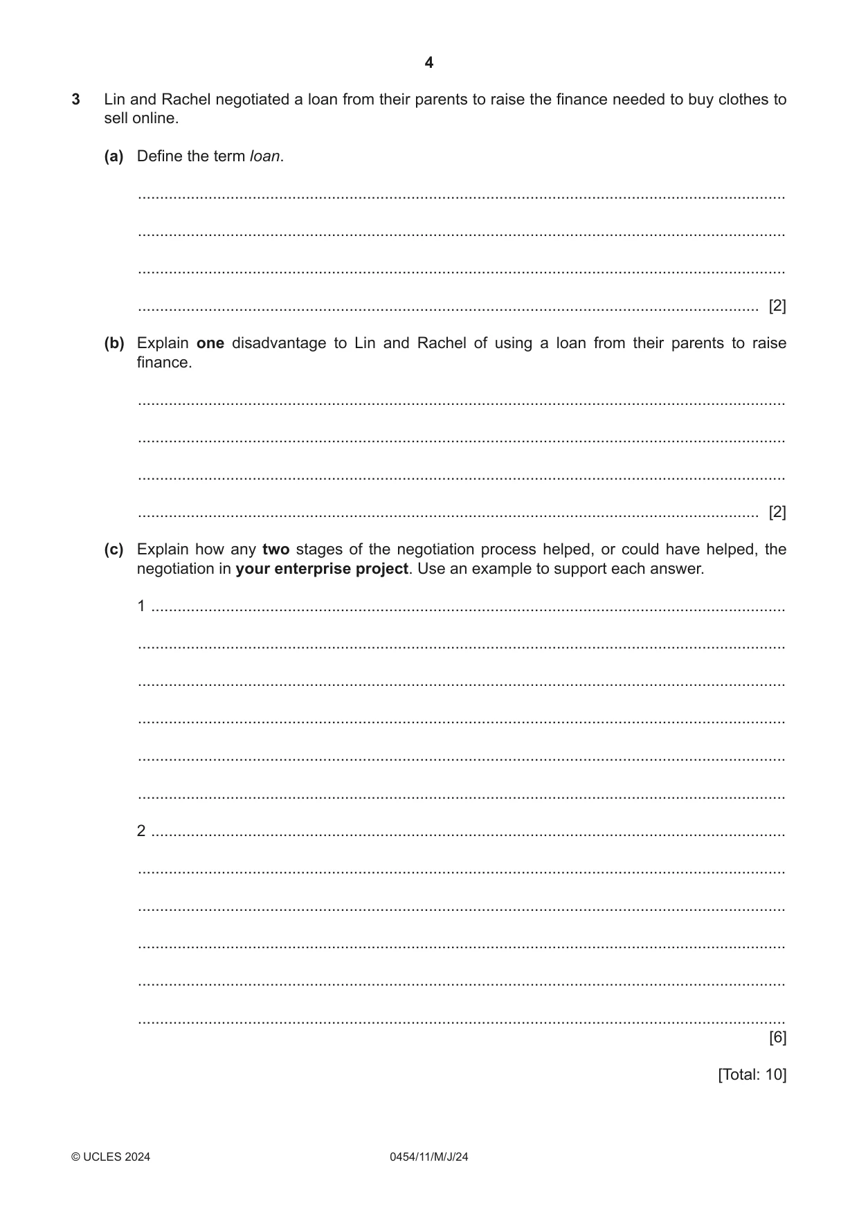 Cambridge IGCSE Enterprise 0454 2024 May/June Paper 1 · Variant 1 question paper, page 4 of 16