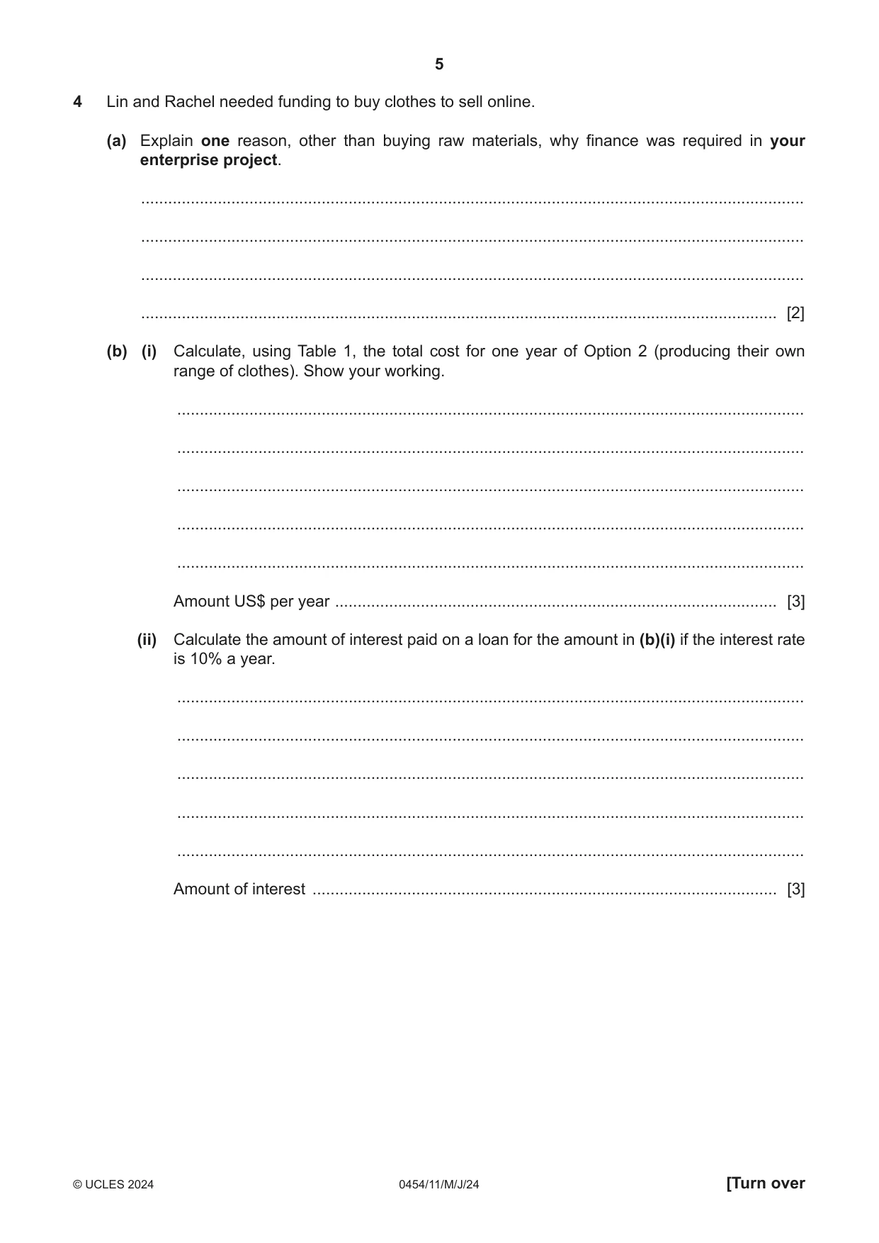 Cambridge IGCSE Enterprise 0454 2024 May/June Paper 1 · Variant 1 question paper, page 5 of 16